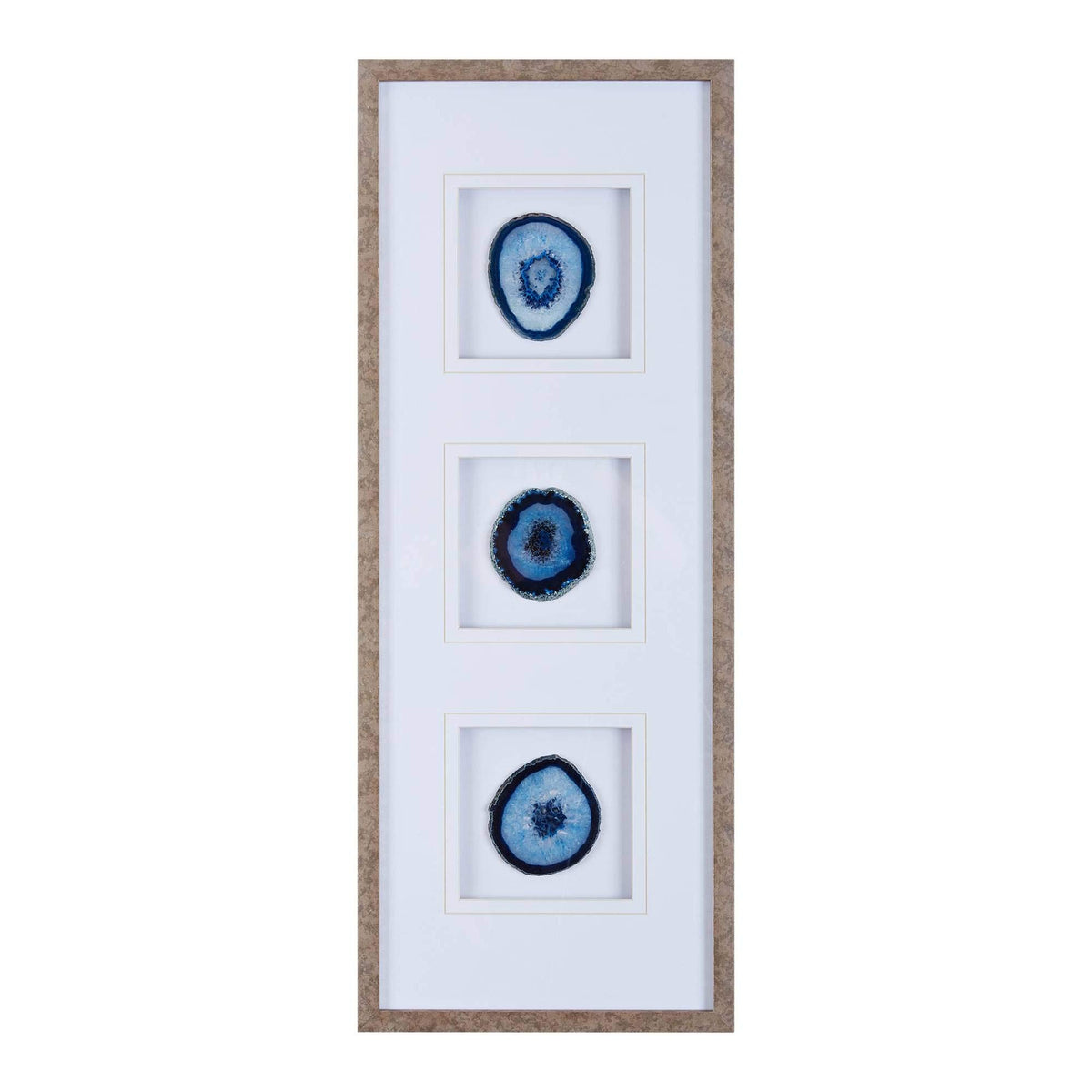 Madison Park Genuine Agate Wall Art Living Room D  Cor - Glass Framed 4 Inch Real Geode Stone Modern Lifestyle Entry Way Decorat