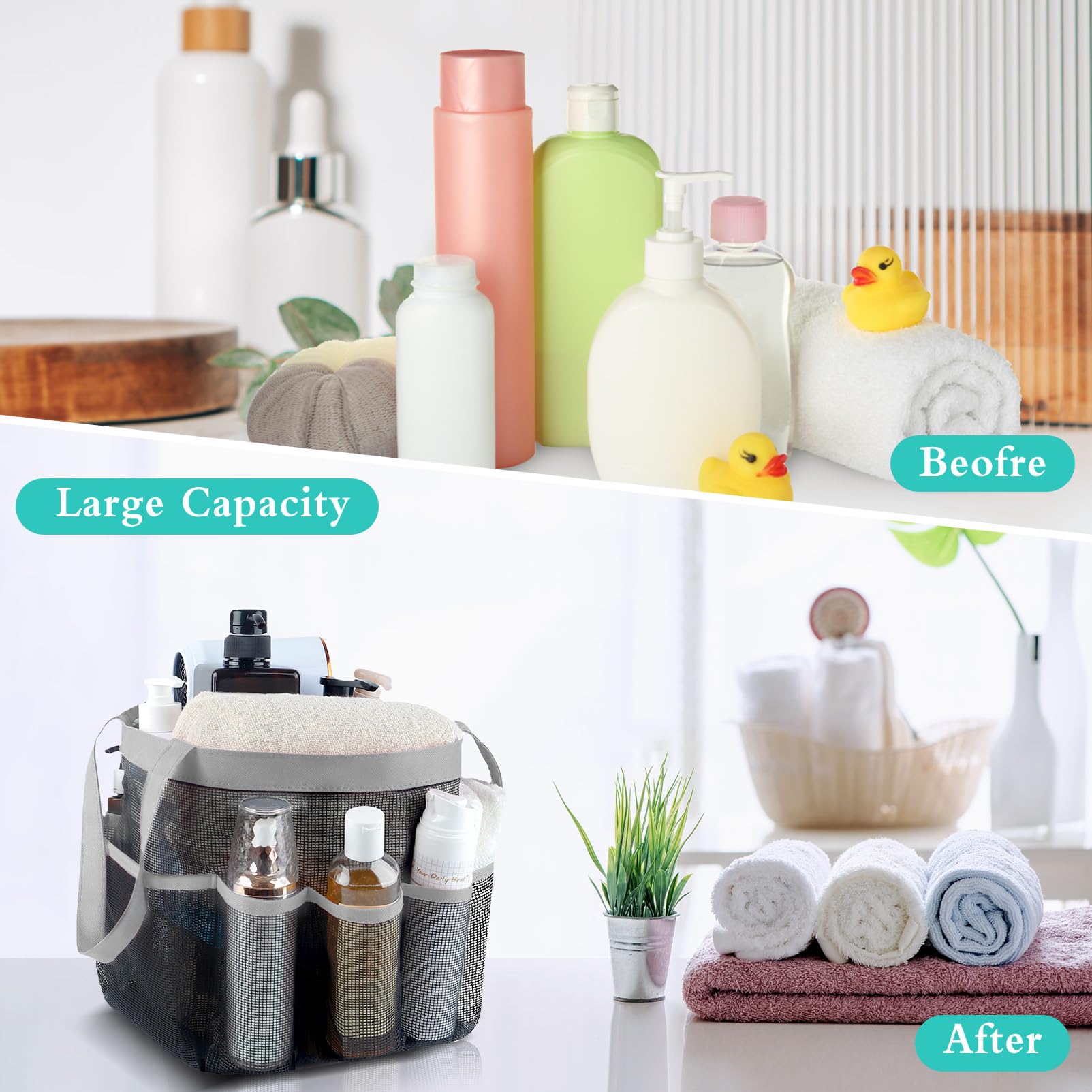 Attmu 2 Pack Mesh Shower Caddy Portable For College Dorm Room Essentials With 8 Pockets, Hanging Shower Caddy Dorm Basket, Quick