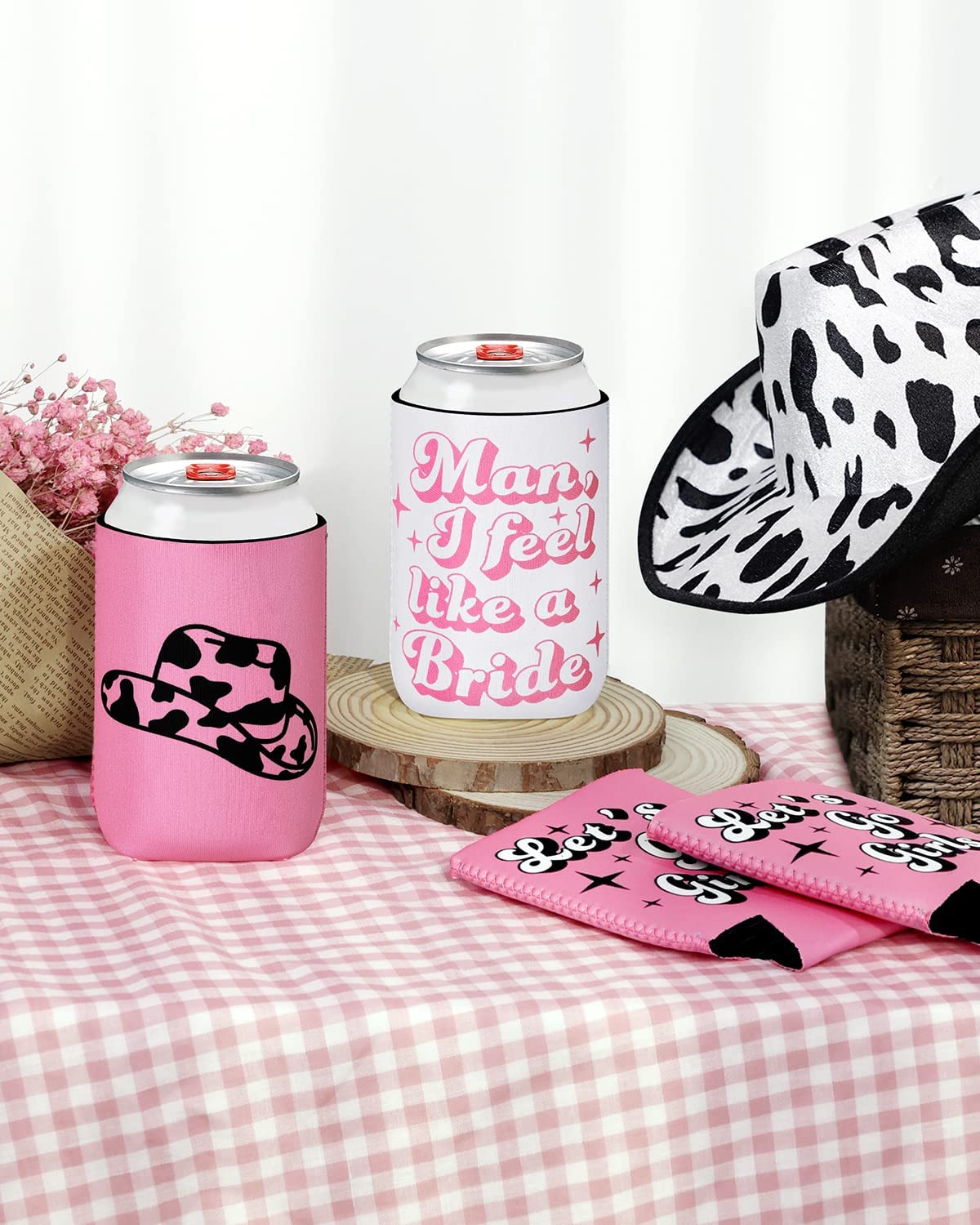 12-Pack Disco Cowgirl Bachelorette Party Can Sleeves Let's Go Girl Beverage Sleeves Favor for Space Cowgirl Bridal Shower Party Supplies 70s Theme Retro Bachelorette Party Decorations