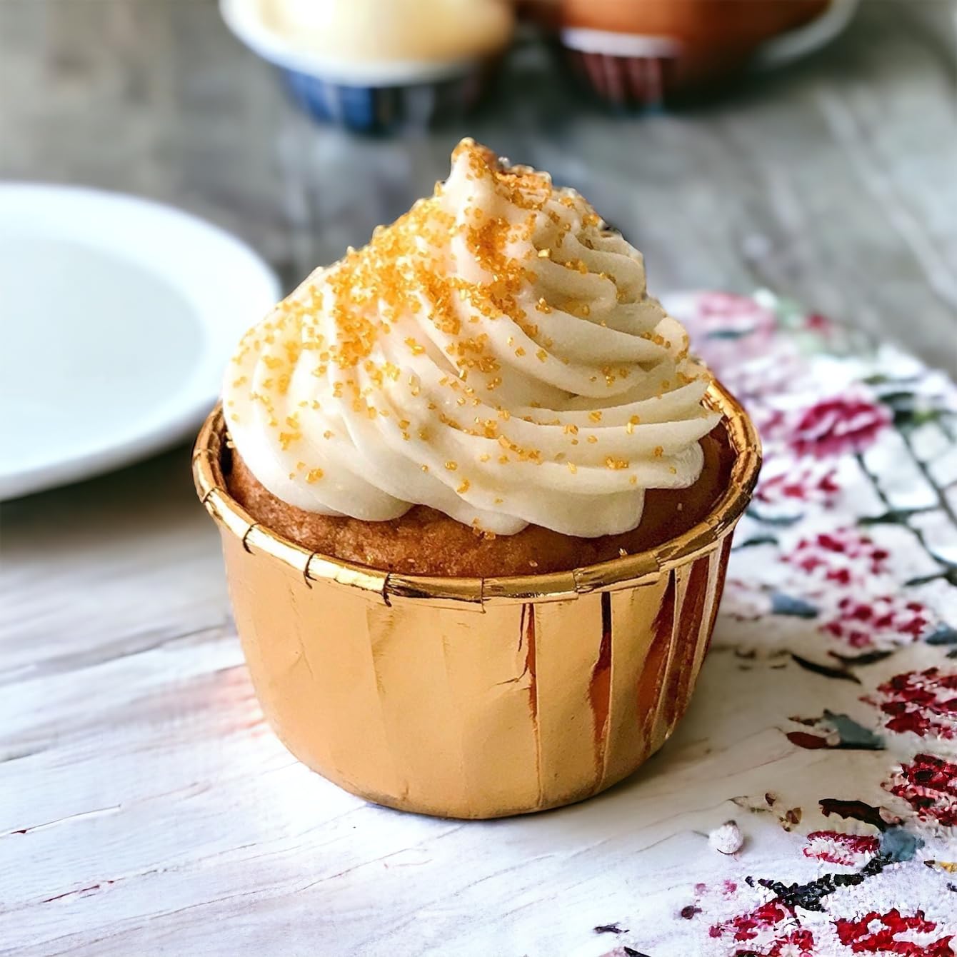 100 Gold Metallic Baking Cups Cupcake Muffin Liners By The Baker Celebrations - 3.5 Oz Ramekins; Super Festive And Classy Cupcak