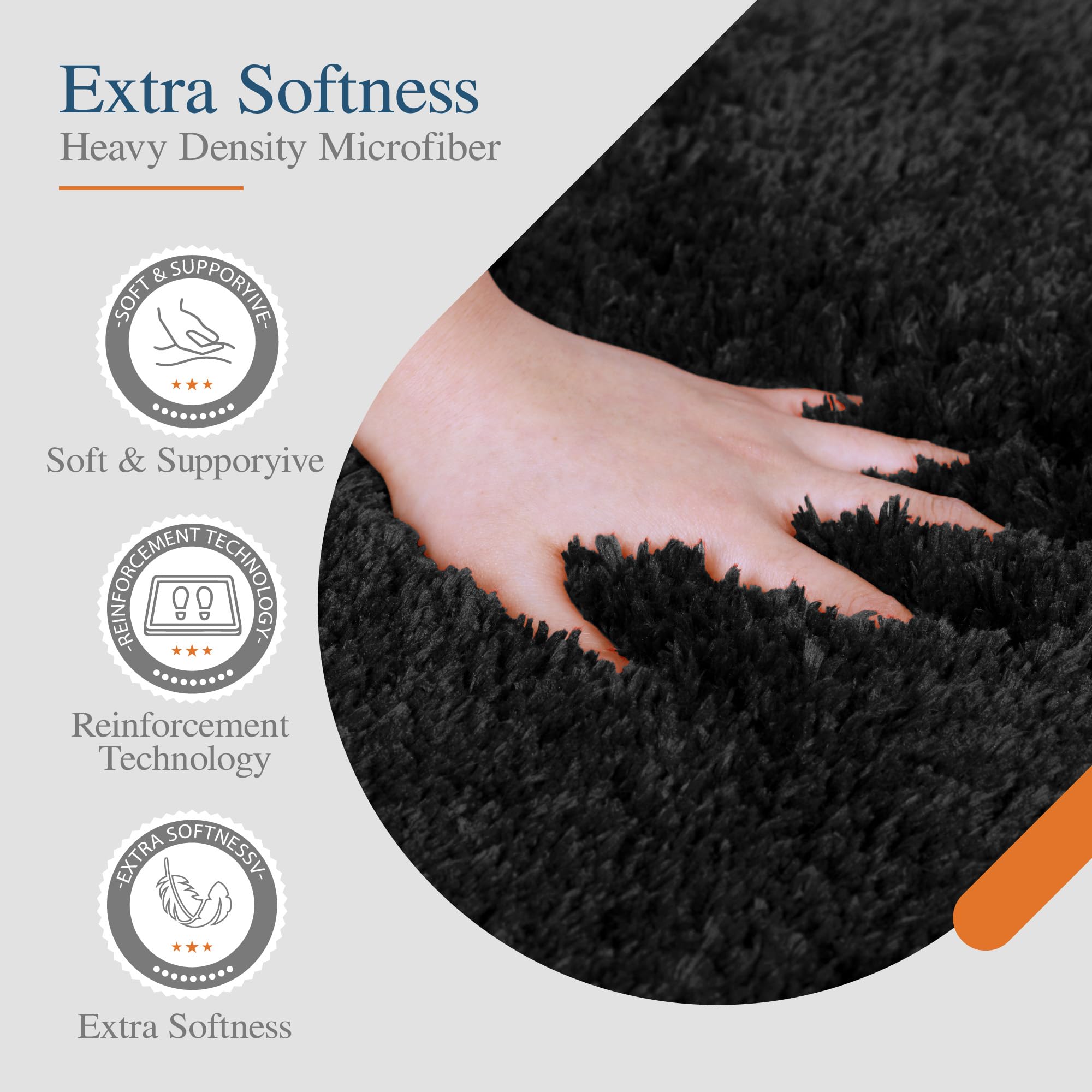 Walensee Bath Mat, High Pile Microfiber Bathroom Rug, Non-Slip, 16 X 24, Black
