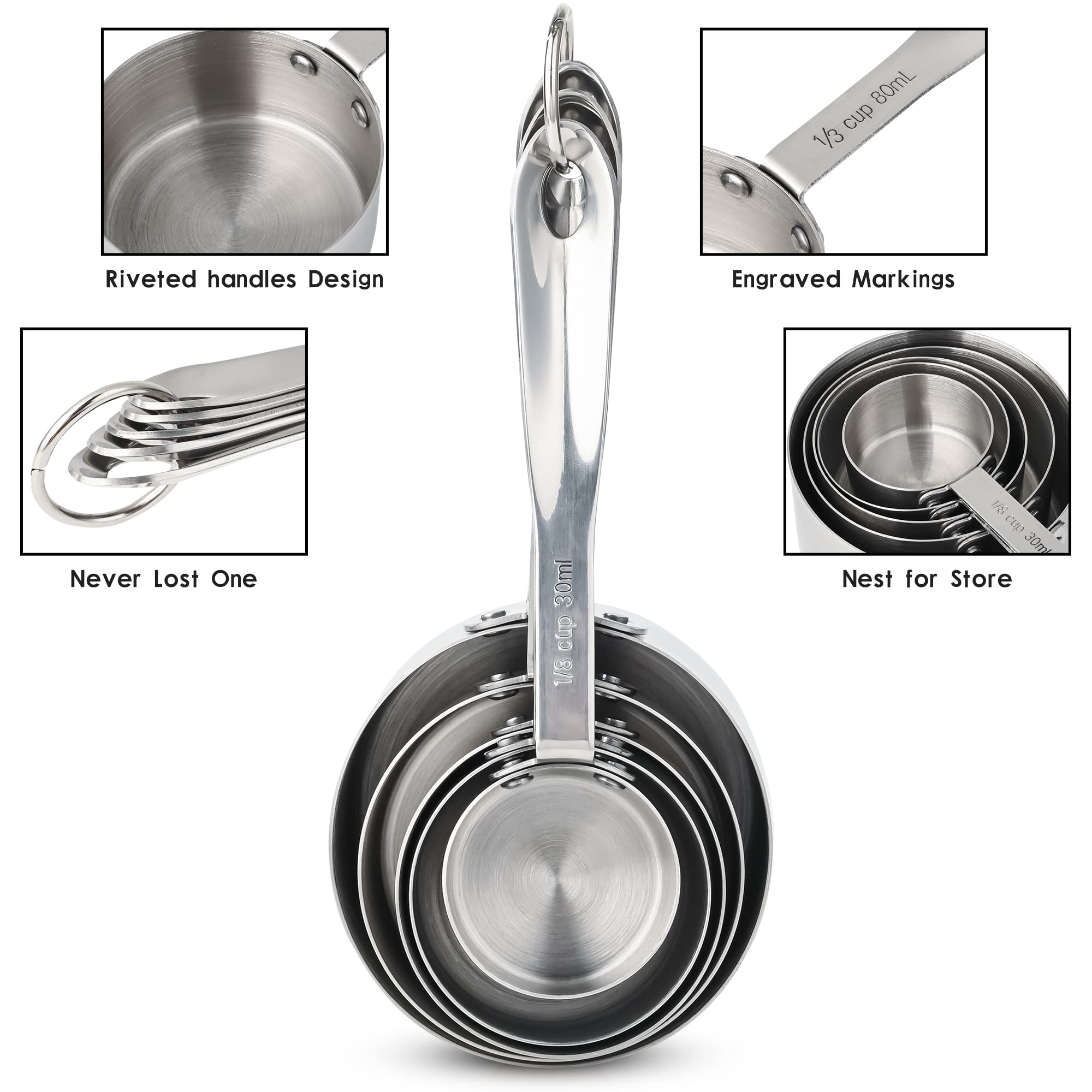 Nstezrne Measuring Cups And Spoons Set, 18/8 Stainless Steel Measuring Cups And Spoons Set Of 12, Metal Measuring Cups Set, 5 Dr