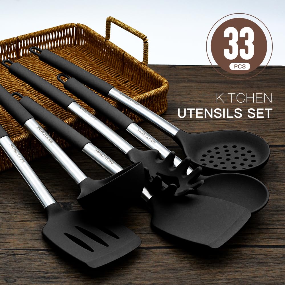 Kitchen Utensils Set-Silicone Cooking Utensils-32 Pcs Non-Stick Silicone Cooking Kitchen Utensils Spatula Set With Holder-Best K