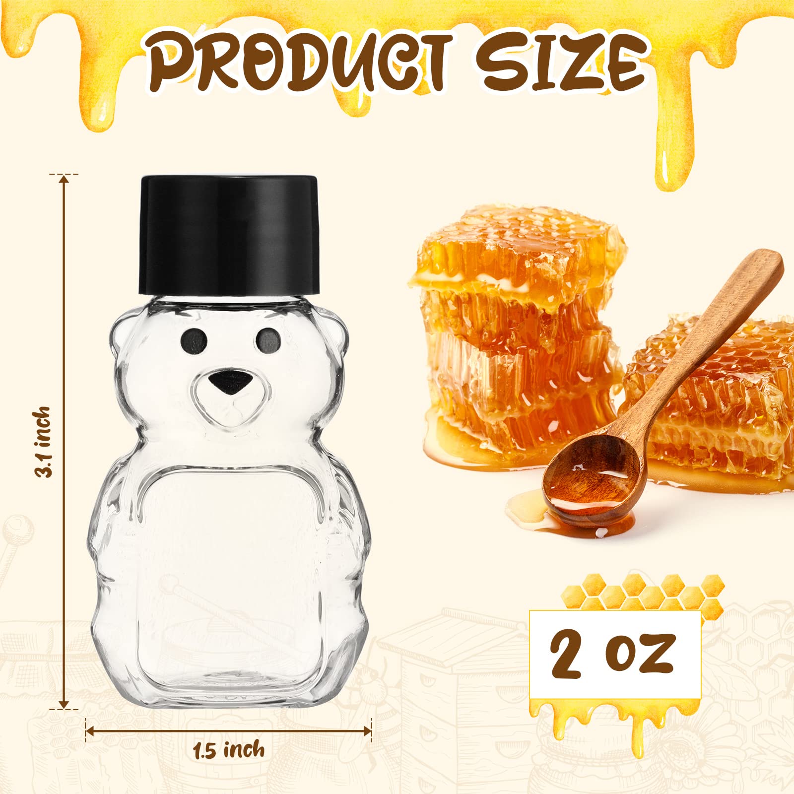 48 Pcs 2 Oz Plastic Honey Bear Bottle Bear Shape Clear Honey Containers Bulk Empty Honey Bear Cup Reusable Mini Honey Bear Jars