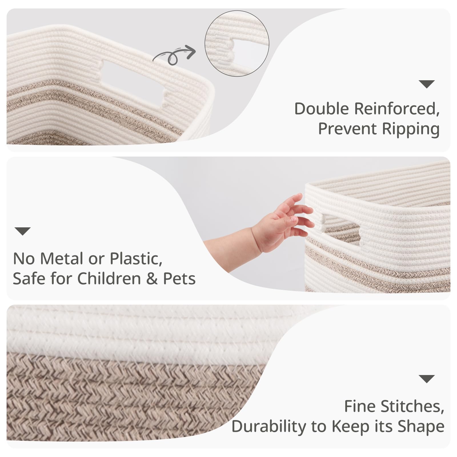 Oiahomy Rectangle Laundry Basket, Large Laundry Hamper With Handles, Cotton Blanket Basket For Living Room, Woven Decorative Sto