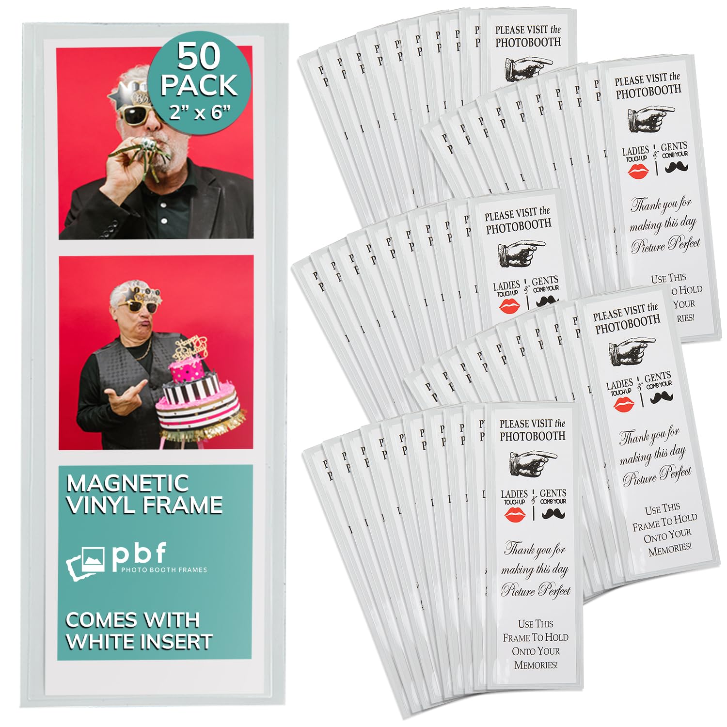 pbf PHOTO BOOTH FRAMES 2x6 Magnetic Picture Frames for Refrigerator | 2 x 6 Clear Magnetic Vinyl Frames for Photo Strips for Fri