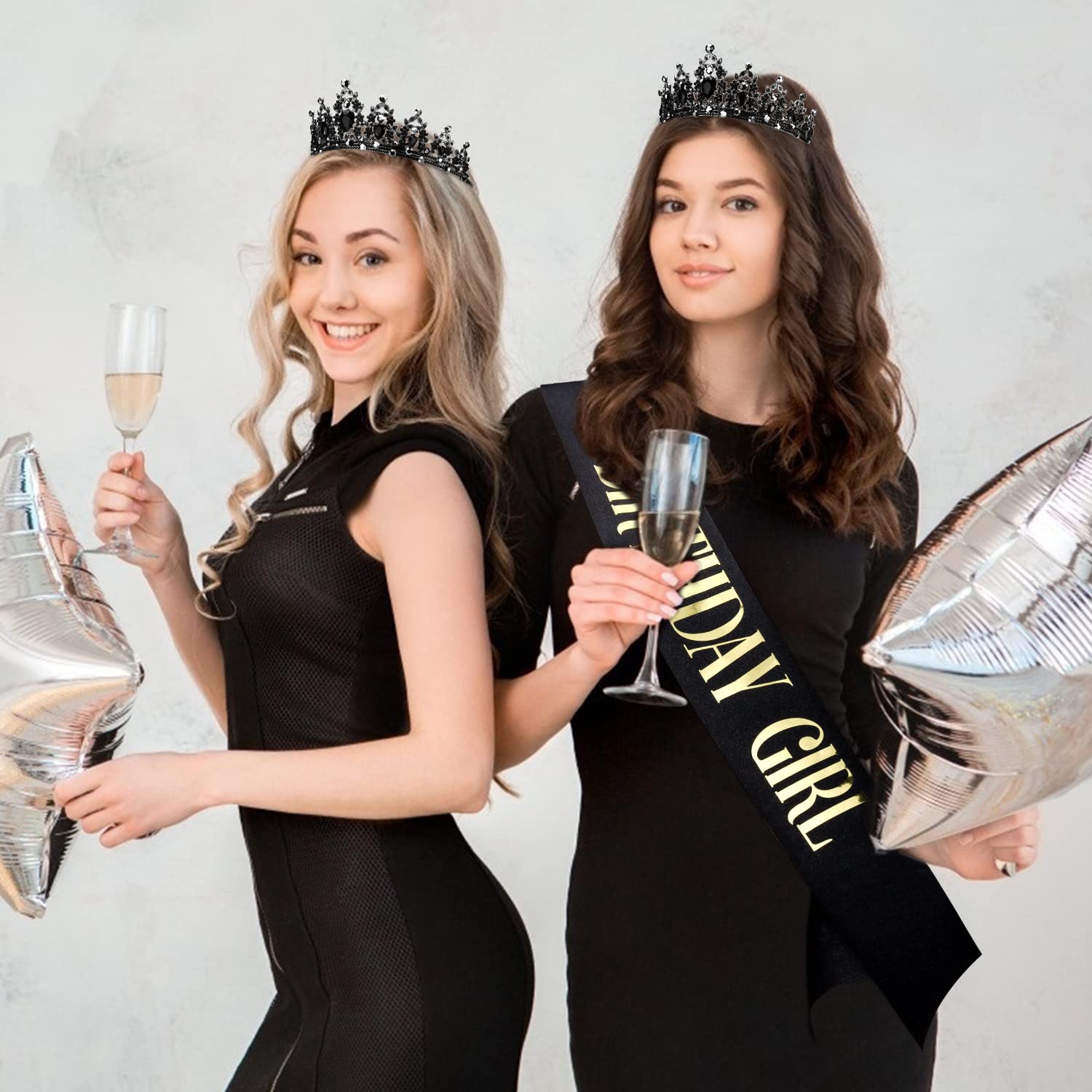 Didder Black Birthday Girl Sash & Crystal Crown Set, Birthday Crown Birthday Tiara For Women Birthday Crowns For Women Girls Bir