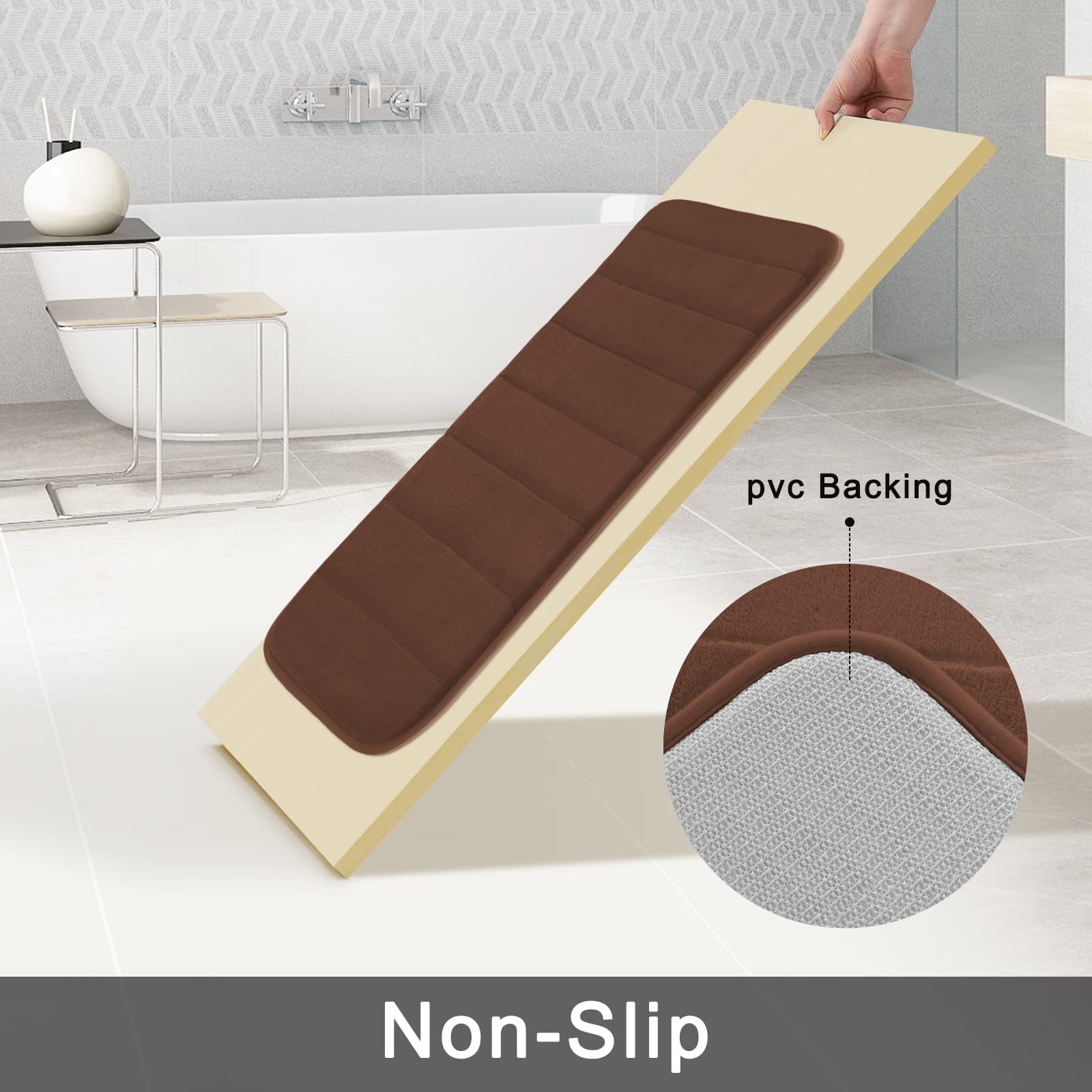 Yimobra 3 Pieces Memory Foam Bath Mat Sets, 441X24 + 315X198 And U-Shaped For Bathroom Rugs, Toilet Mats, Non-Slip, Soft Comfort