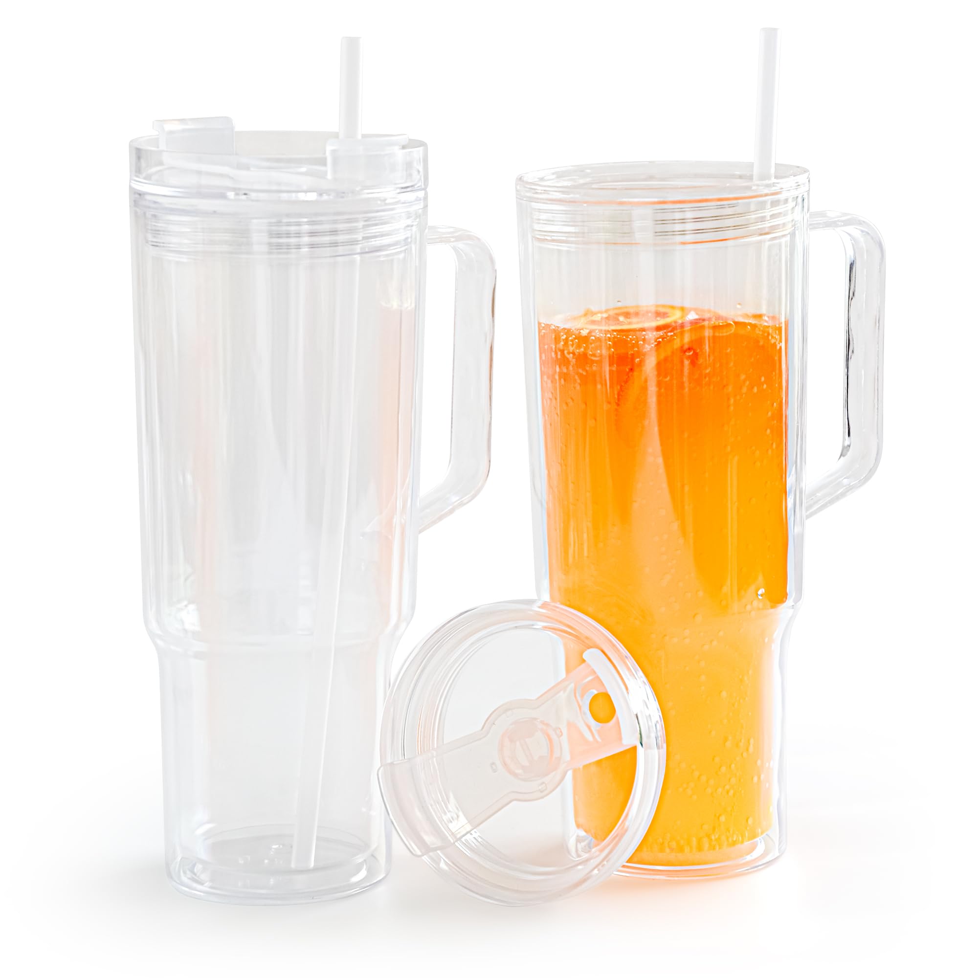 AGH 2 Pack 40 oz Double Wall Vacuum Resuable Plastic Tumbler with Handle and Straw Lid, Watter Bottle Travel Mug Cup,Classic Acr