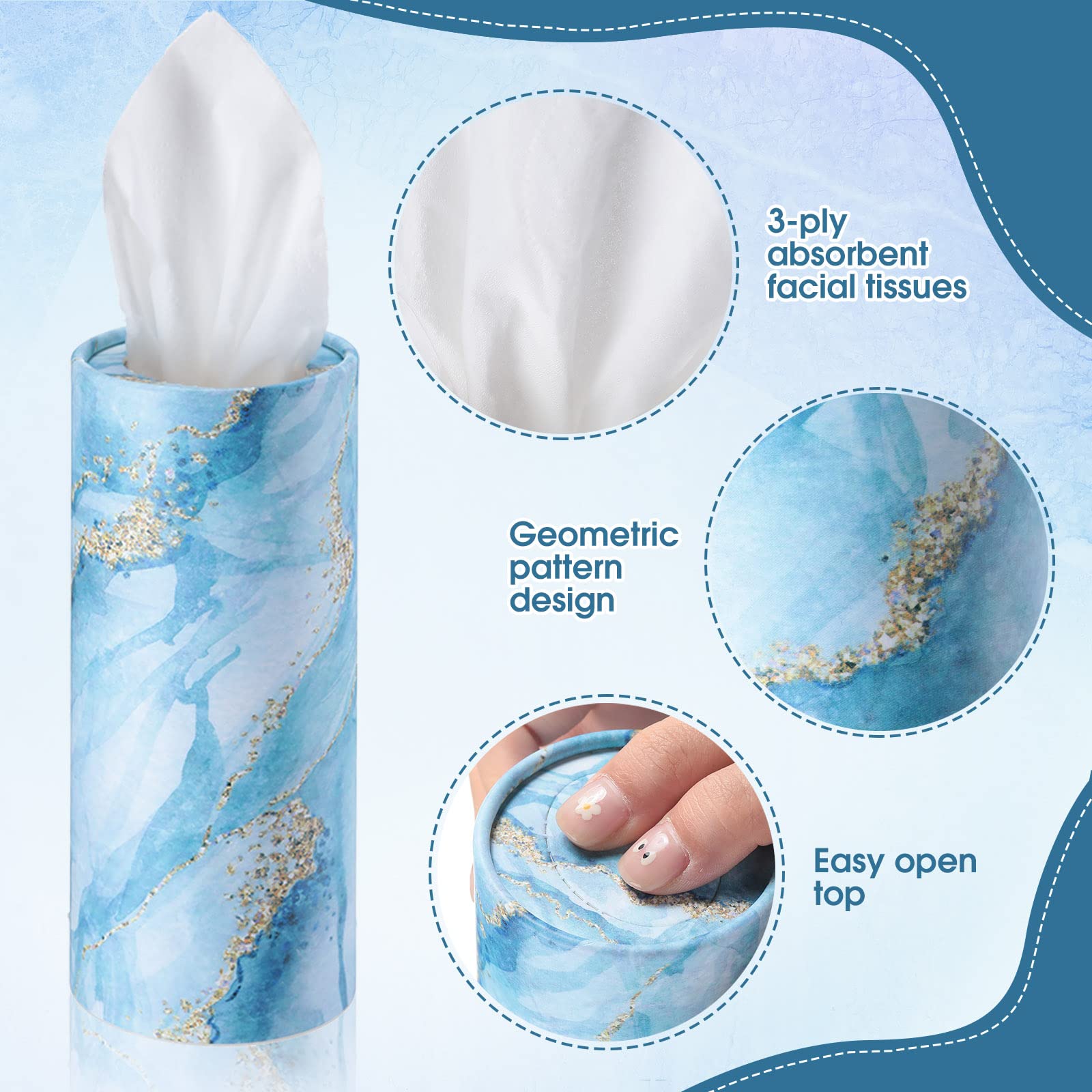 Outus 12 Pcs Car Tissues Boxes Marble Print Car Tissues Cylinder Round Car Tissue Holder With Facial Tissues For Car Napkins Tra