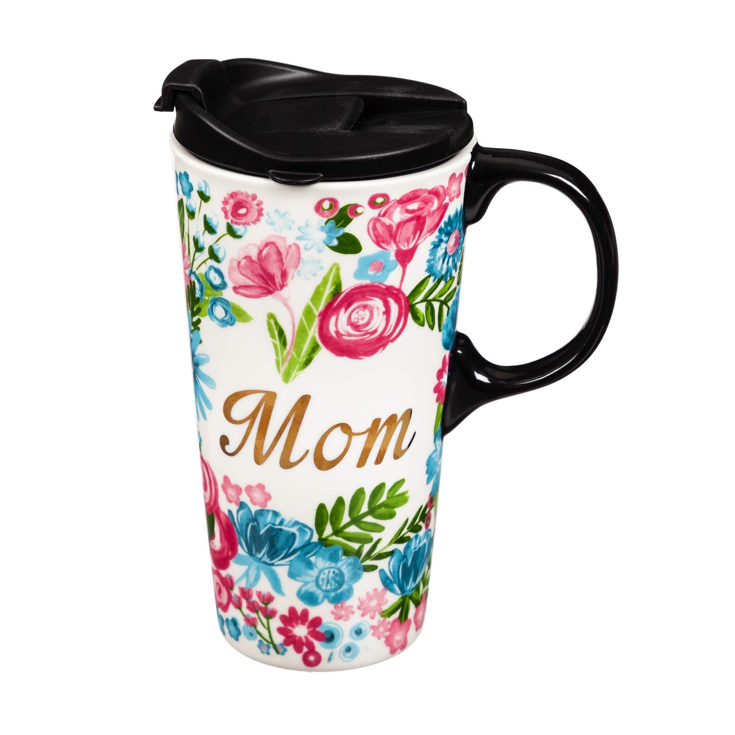 Cypress Home Mom Ceramic Latte Travel Cup With Matallic Accents 17 Oz