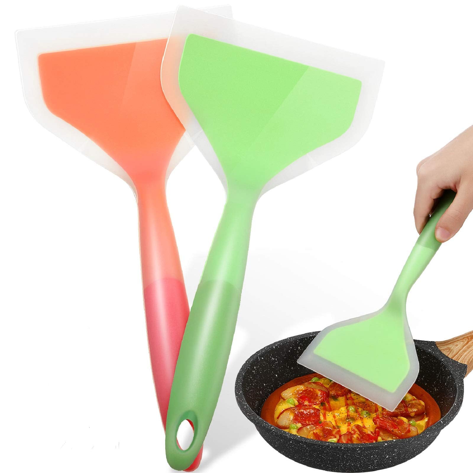 Shappy 2 Pcs Wide Silicone Spatula Tamagoyaki Spatula Shovel Turner Nonstick Fried Shovel Fish Spatula Silicone Wide Flexible Tu