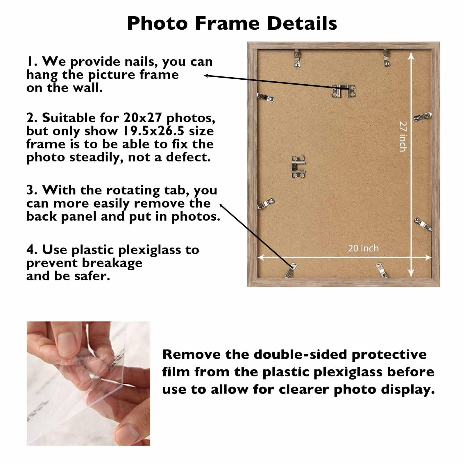 JCJMY 20x27 Picture Frame for Puzzles Poster Photo Picture, Horizontal and Vertical Formats for Wall Hanging, 20 x 27 Wall Galle