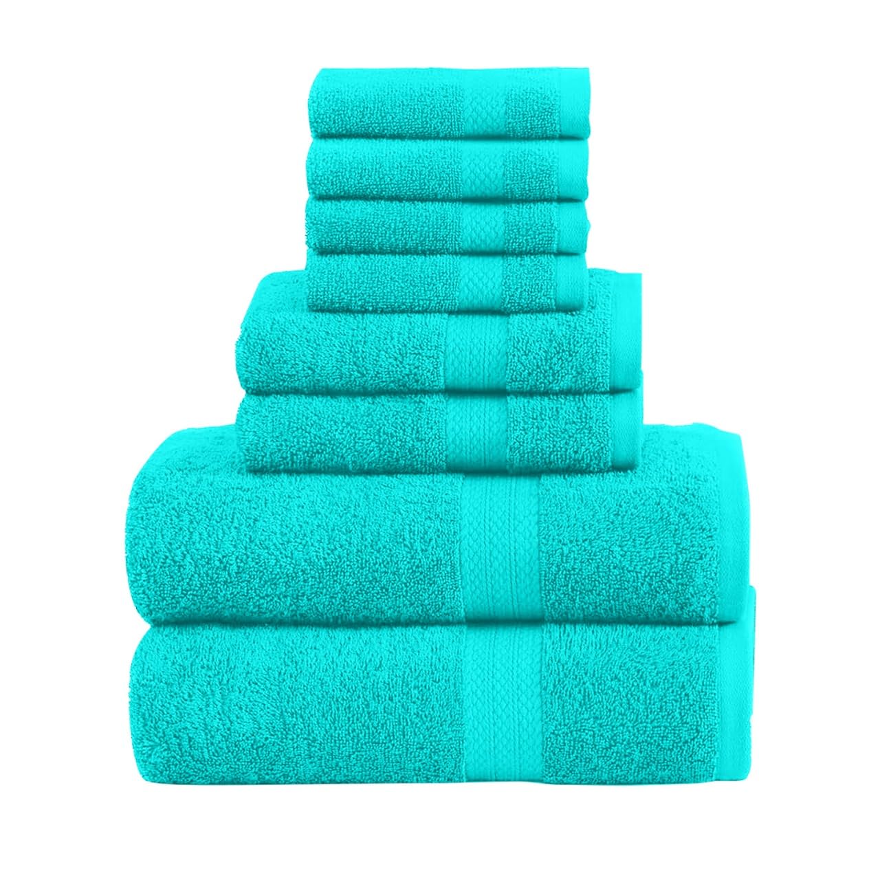 Quba Linen Towels Set Of 8 Pcs (Aqua)