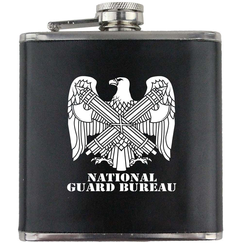Army National Guard Bureau Branch Military Stainless Steel Leather Wrapped 6oz. Flask