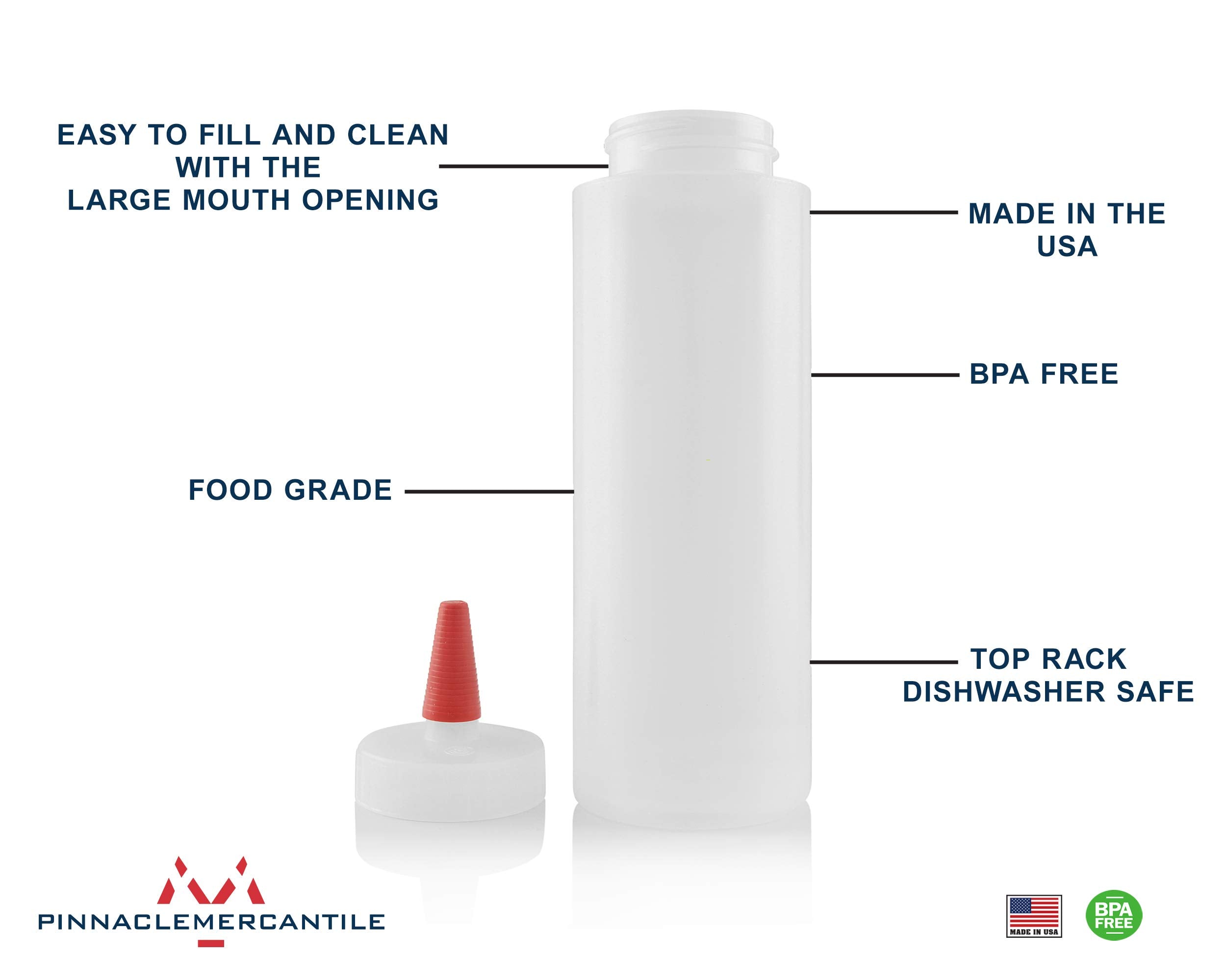 Pinnacle Mercantile 3 Pack Condiment Squeeze Bottles 8-Ounce Red Cap Soft Squeeze For Icing, Ketchup, Frosting, Cookie Decoratin