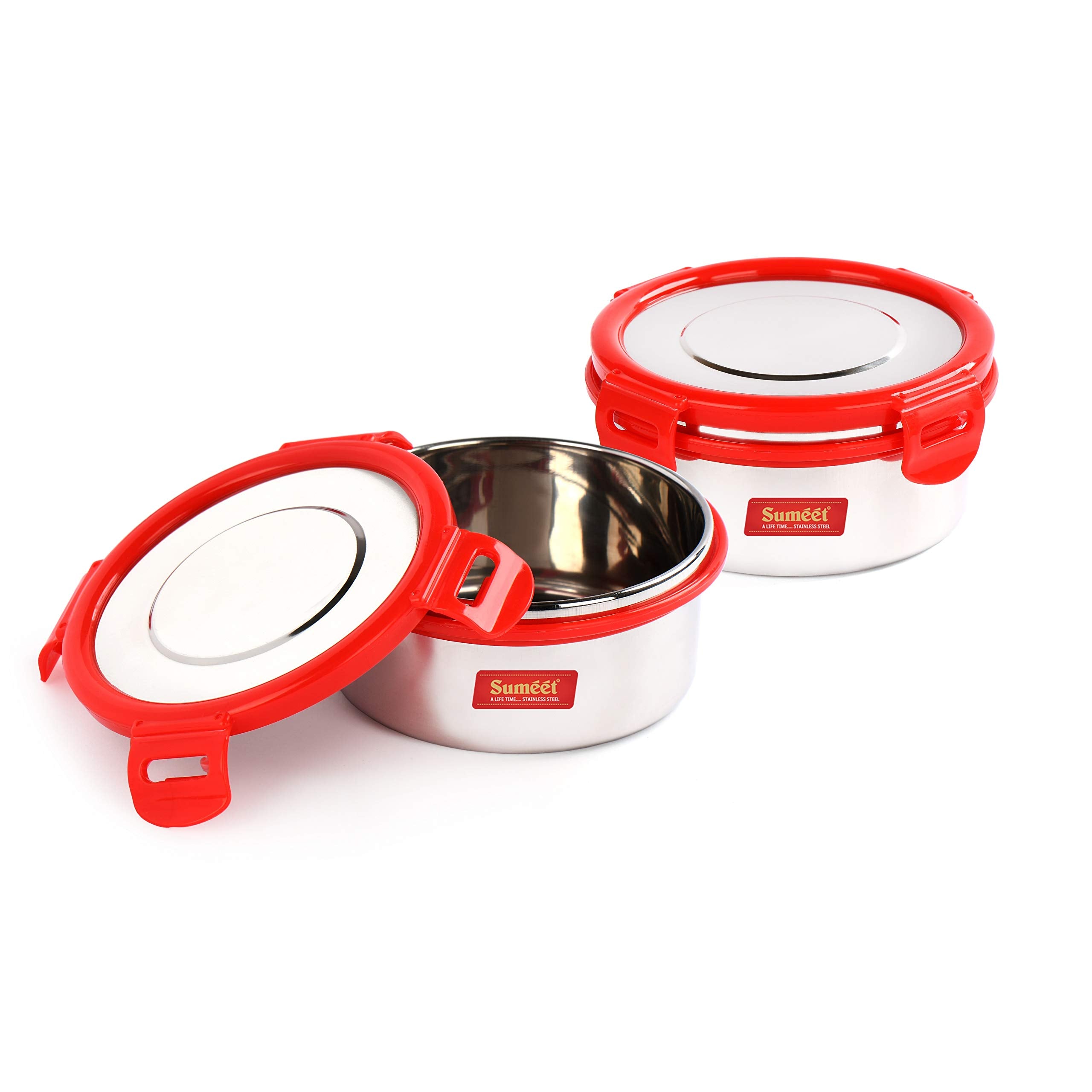 Sumeet Airtight & Leak Proof Steelexo S.S. Container/Lunch Box With Stainless Steel Lid Set Of 2Pcs (300Ml Each)