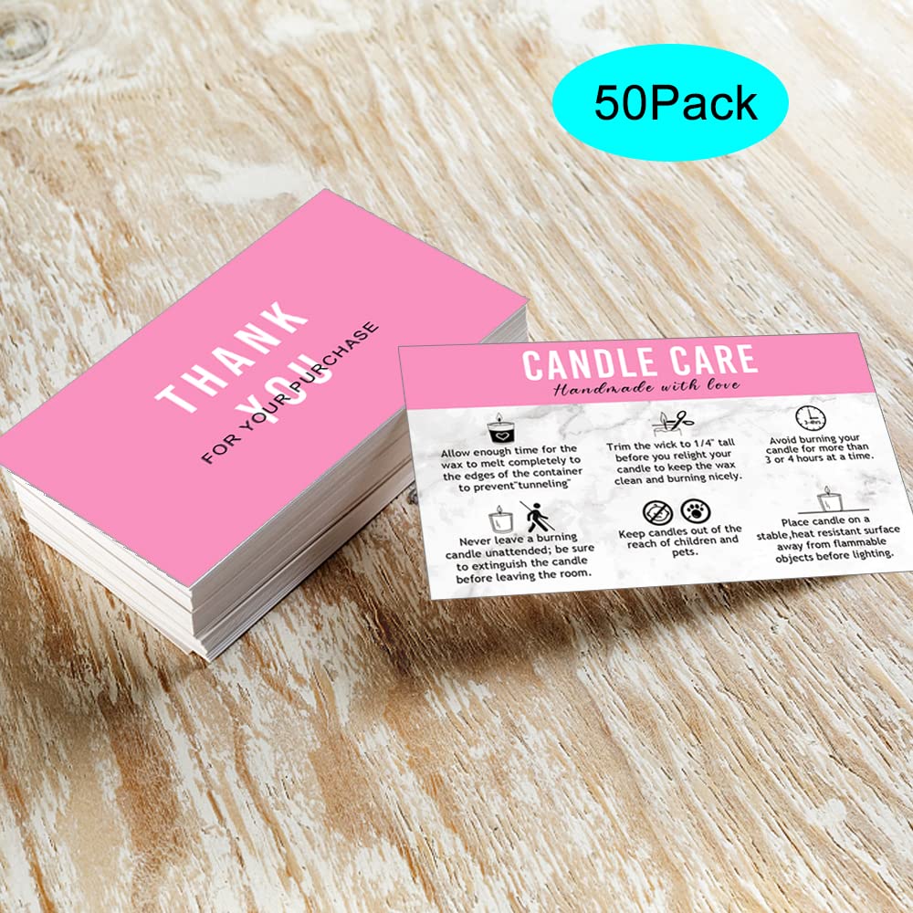 Handmade Candle Care Instruction Card, Card, for Makers Soy Bees Wax Coconut Essential Oils Black with White, 50 Pack 3.5 x 2 in
