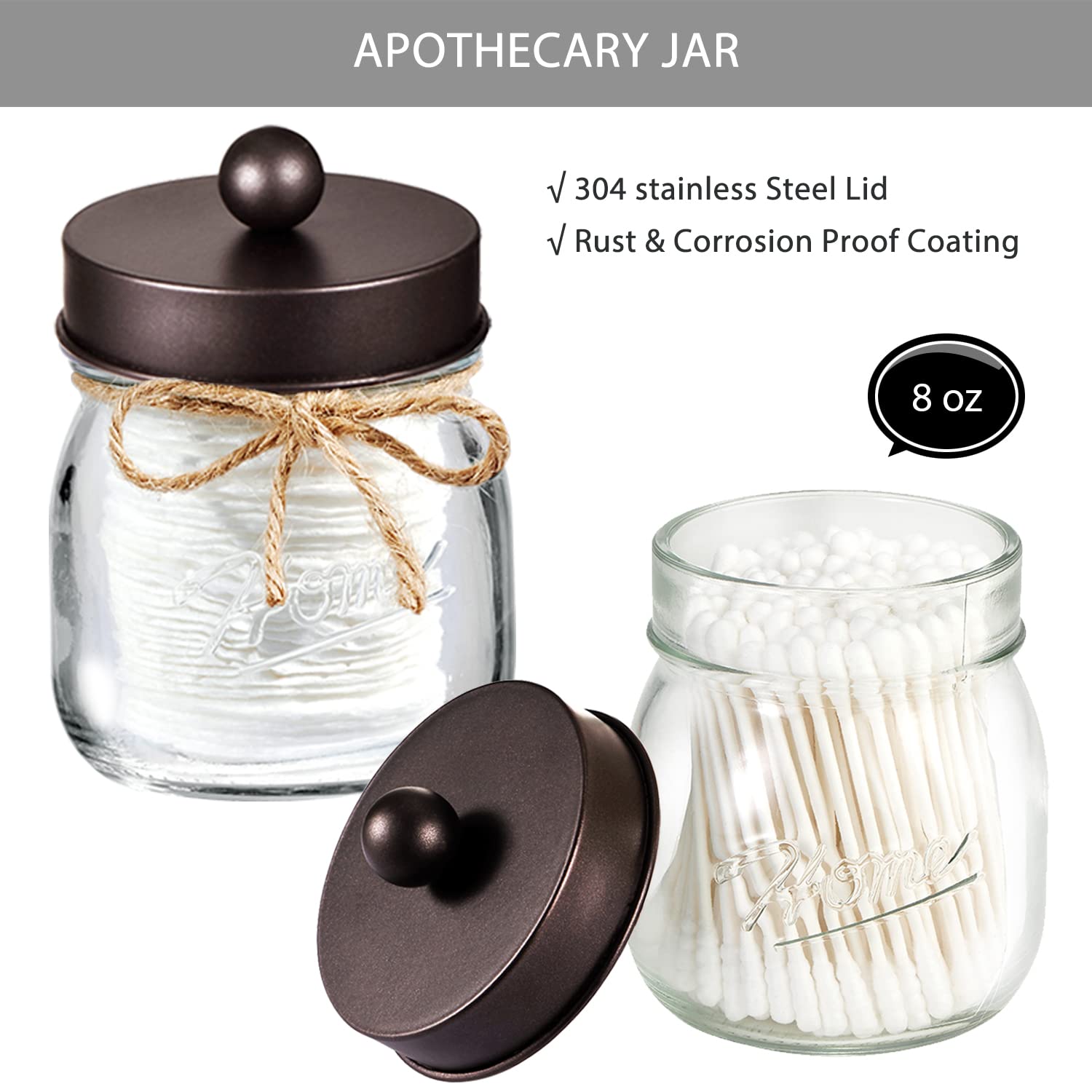 Mason Jar Bathroom Accessories Set (8 Pcs) - Lotion Soap Dispenser,Toothbrush Holder,2 Apothecary Jars, Flower Vase,Soap Dish,Va
