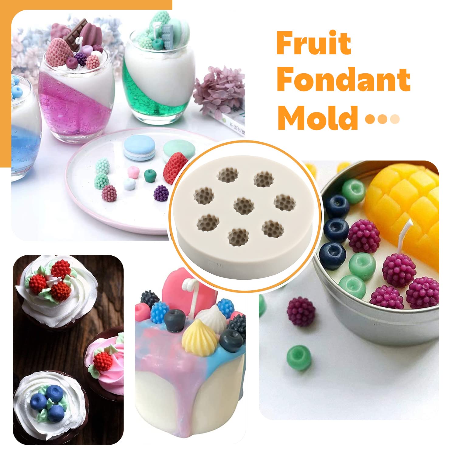 Sijiangmold Blueberry Raspberry Cherry Strawberry Cake Fondant Molds Berry Series Silicone Mold For Cake Decoration Cupcake Topp