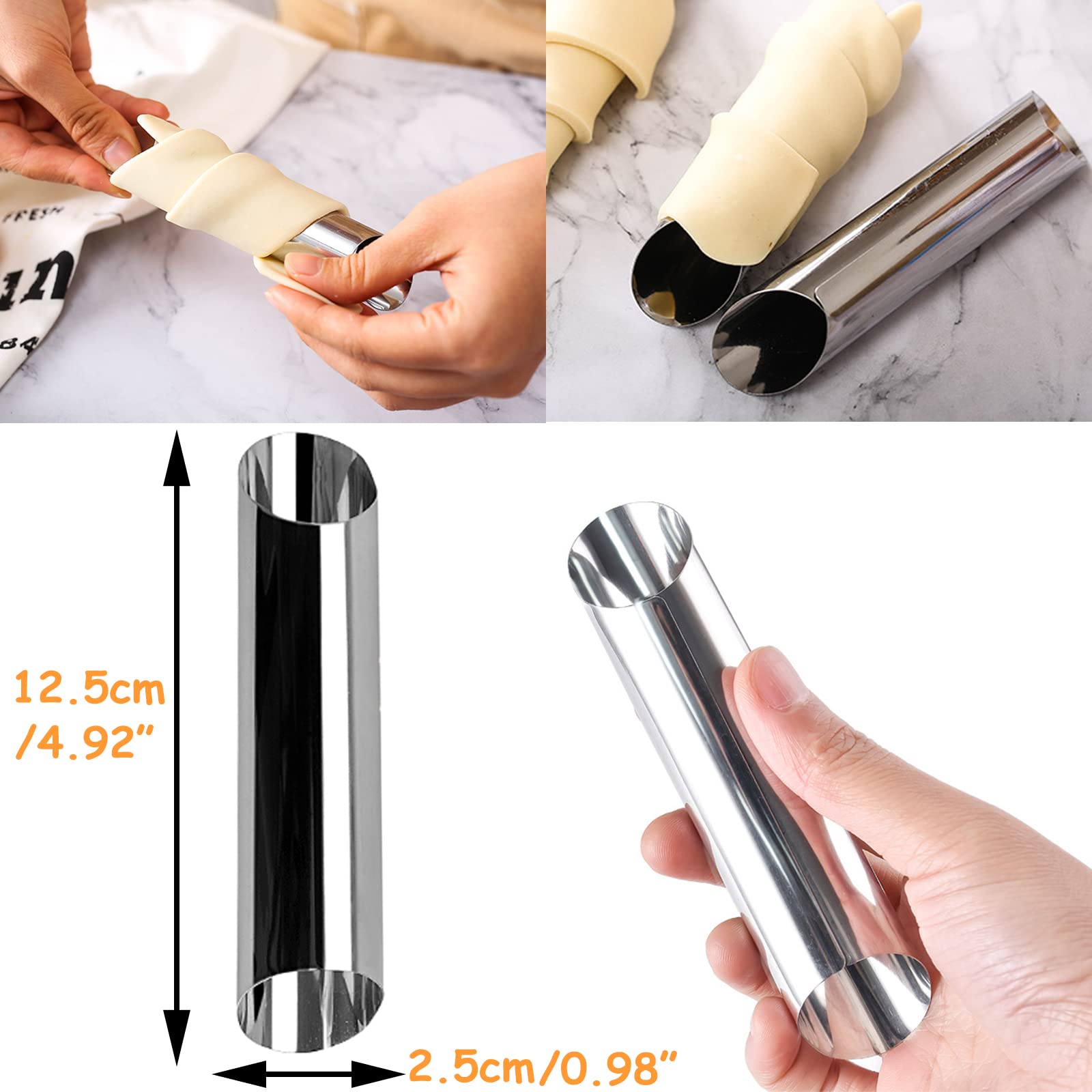 6 Pack Cannoli Tubes, 5 Inch Large Stainless Steel Cannoli Forms Non-Stick Cream Horn Danish Pastry Molds For Croissant Shell Cr
