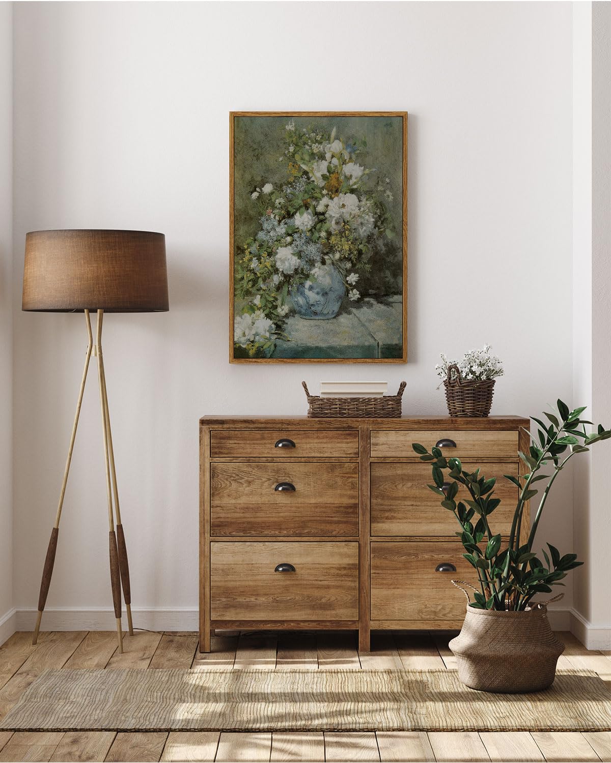 Arpeotcy Framed Canvas Print Wall Decor, Vintage French Flower Wall Art Home Decor, Ceramic Vase Floral Oil Painting For Living