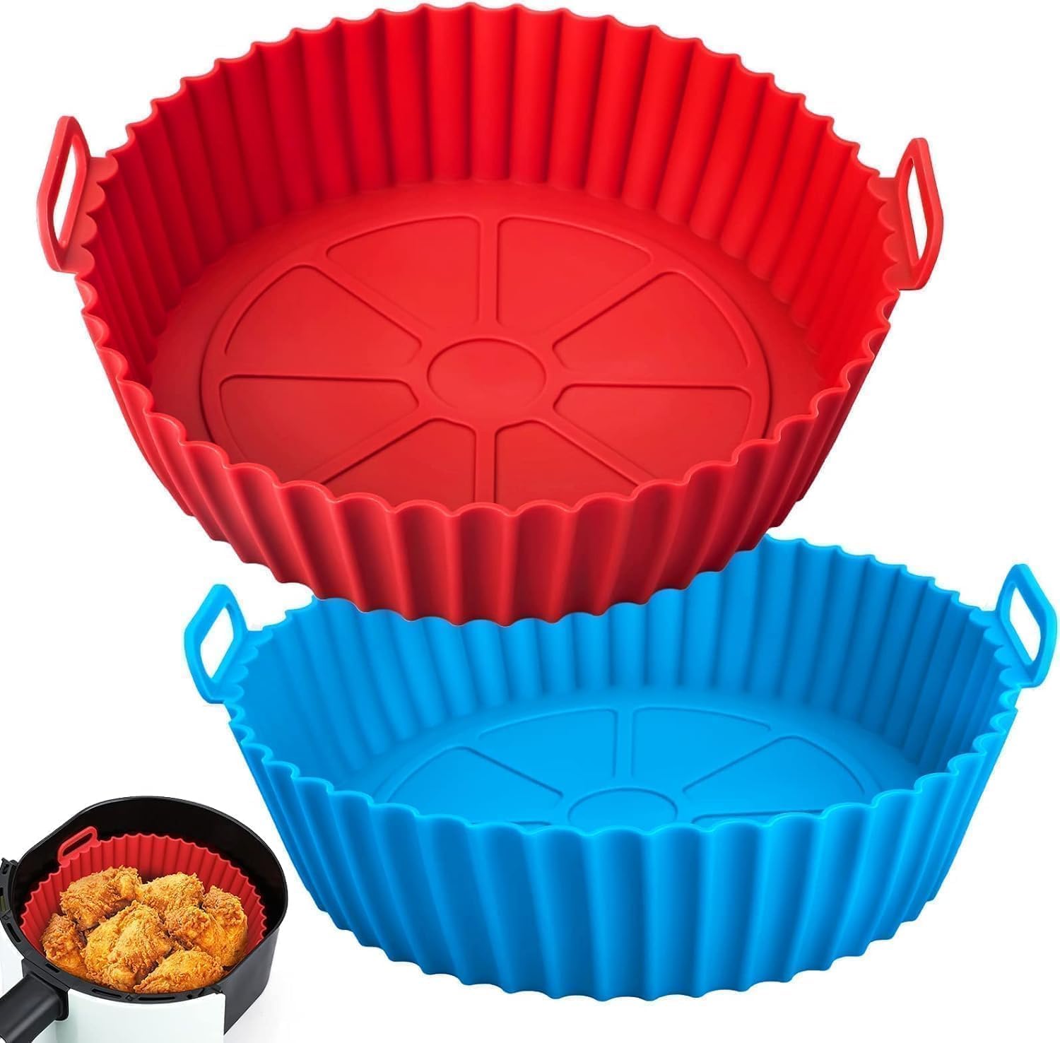 Tagpr Silicone Air Fryer Liners 8 Inch Round Reusable Basket With Ear Handles NonStick Heat Resistant Silicone Baking Tray Air 