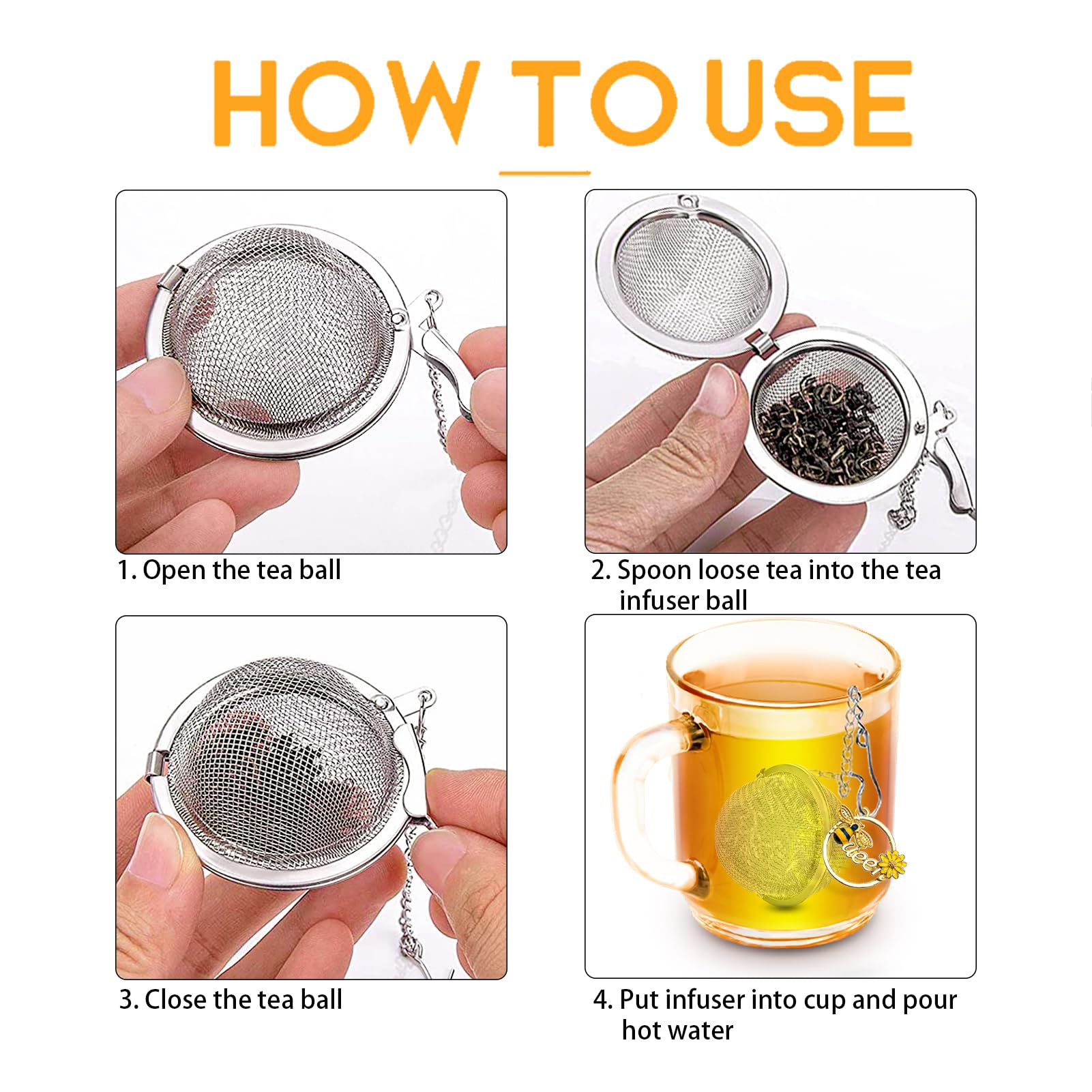 Tea Strainers For Loose Tea, Set Of 2 Teasanavie Stainless Steel Tea Ball, Tea Infuser With Honeybee & Queenbee Charm