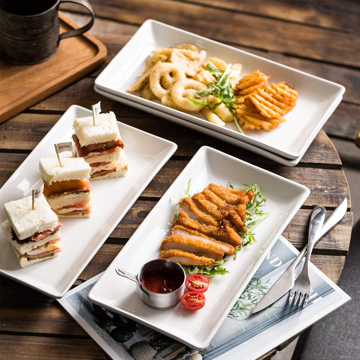 Yhosseun Porcelain Serving Platters Rectangular Trays White Serving Platters For Party, Stackable Serving Plates Set Of 4,12 Inc