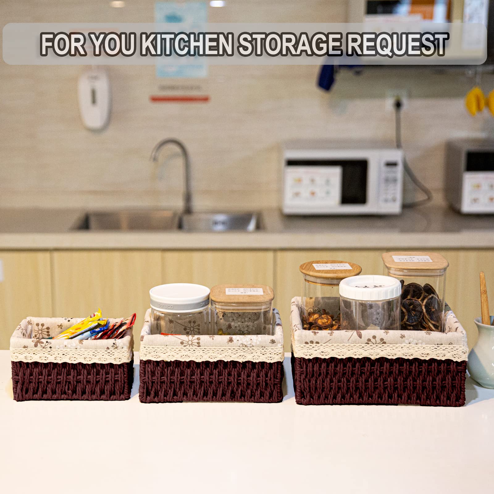 3 Pcs Handmade Wicker Storage Baskets Set Shelf Baskets,Woven Decorative Home Storage Bins For Bedroom,Livingroom,Kitchenroom,Ta