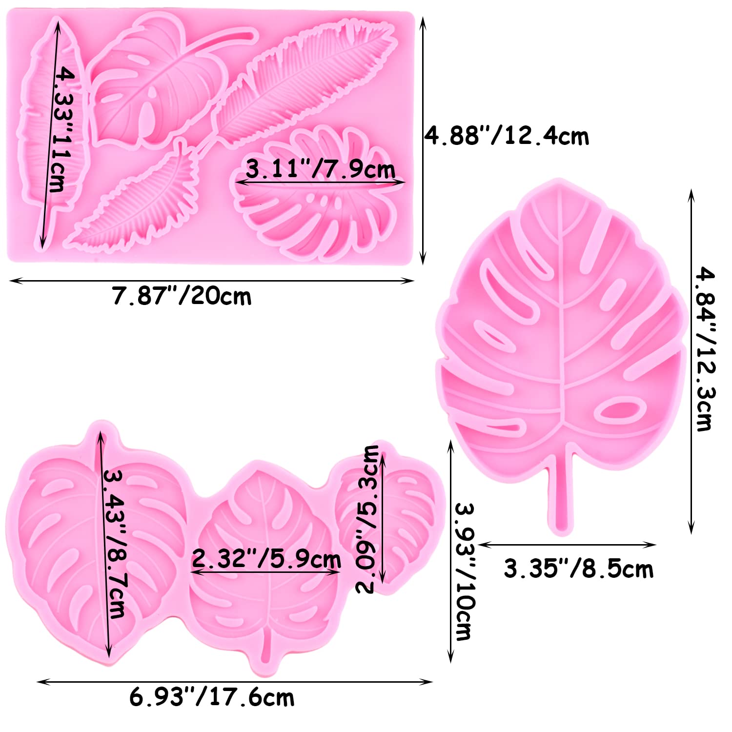 Mypracs Tropical Leaf Silicone Mold Monstera Leaves Fondant Molds Fern Leaf Candy Mold For Cake Decoration Cupcake Topper Chocol