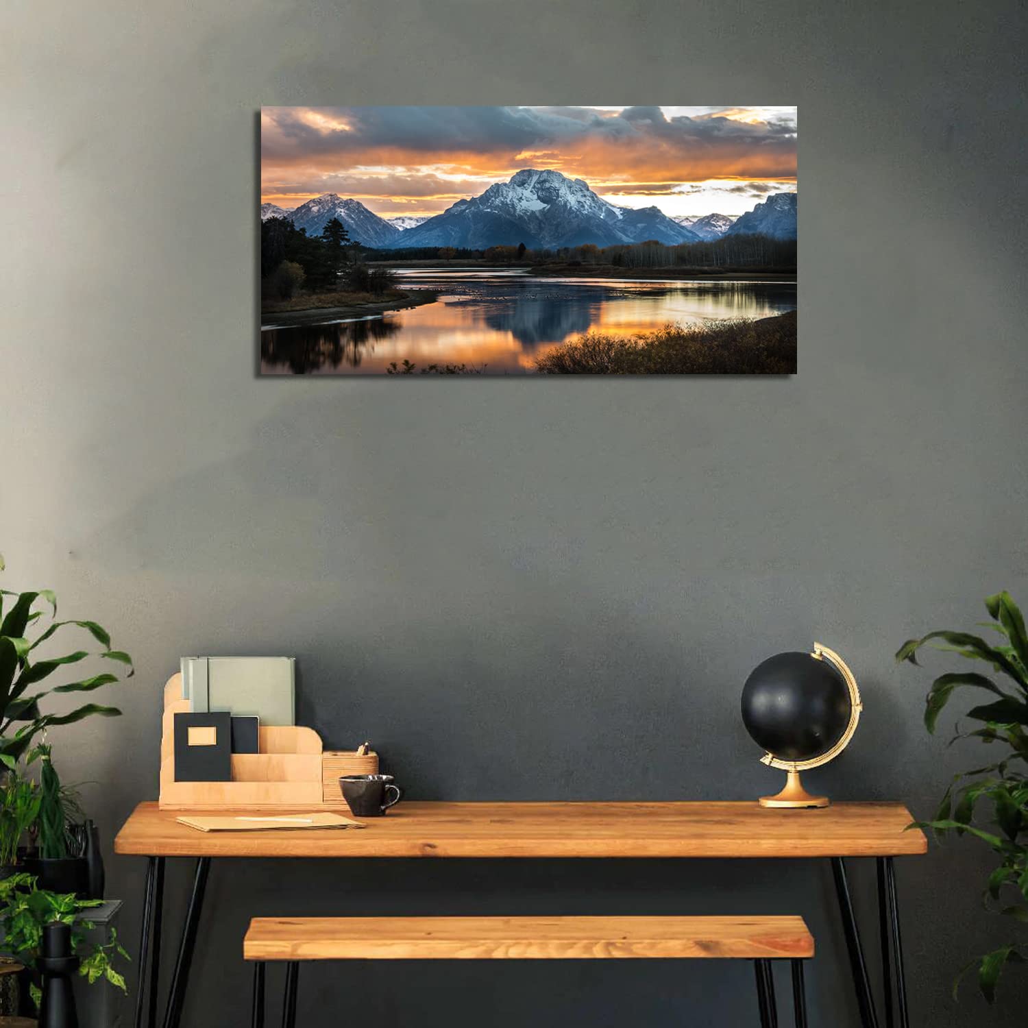 Sunset Mountain Wall Art For Living Room Nature Grand Teton Landscape Canvas Wall Decor National Park Posters Oxbow Bend Snake R