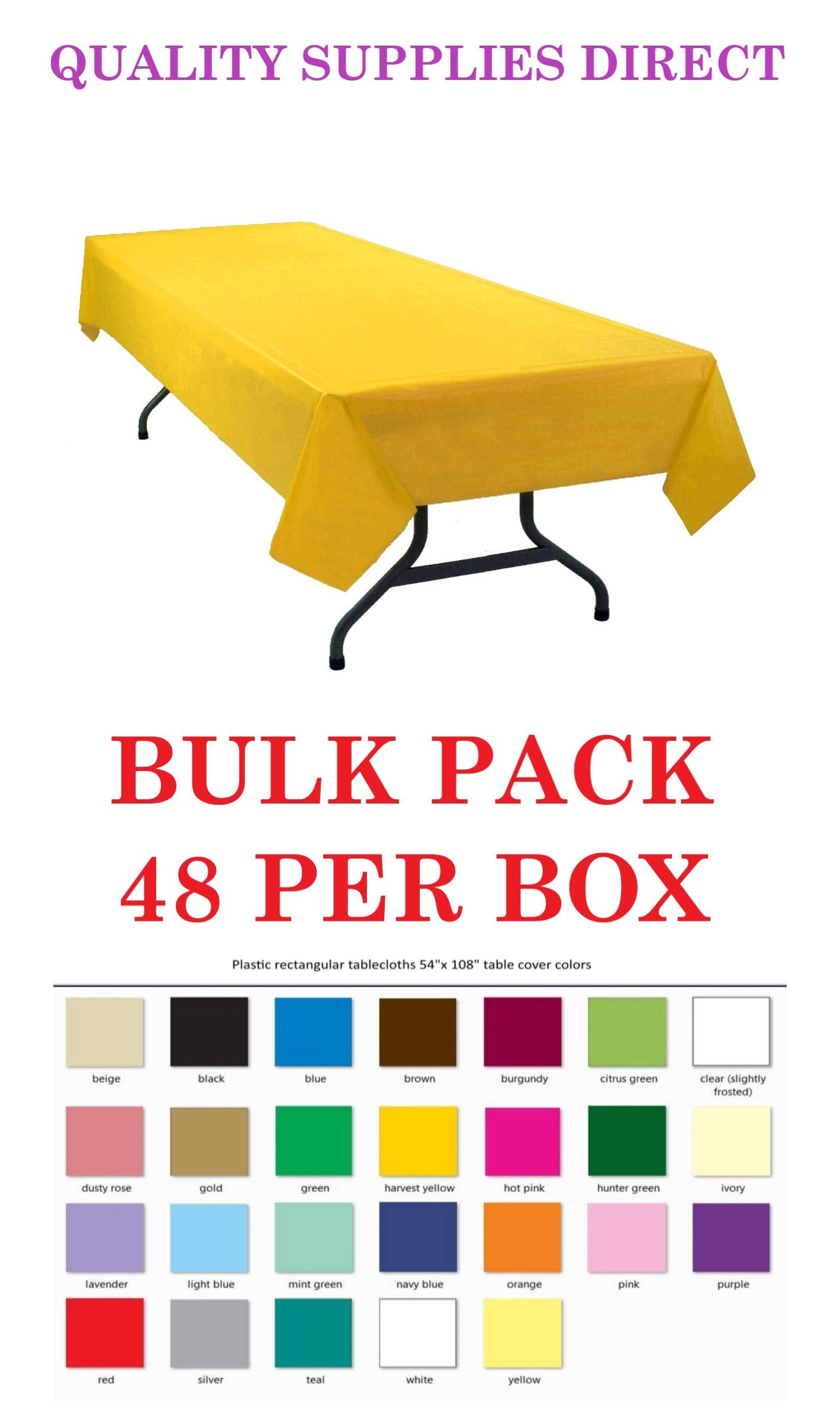 Qsd Harvest Yellow Disposable Plastic Tablecloth 48-Pack 54 Inch X 108 Inch Rectangle Table Cover By Quality Supplies Direct (30