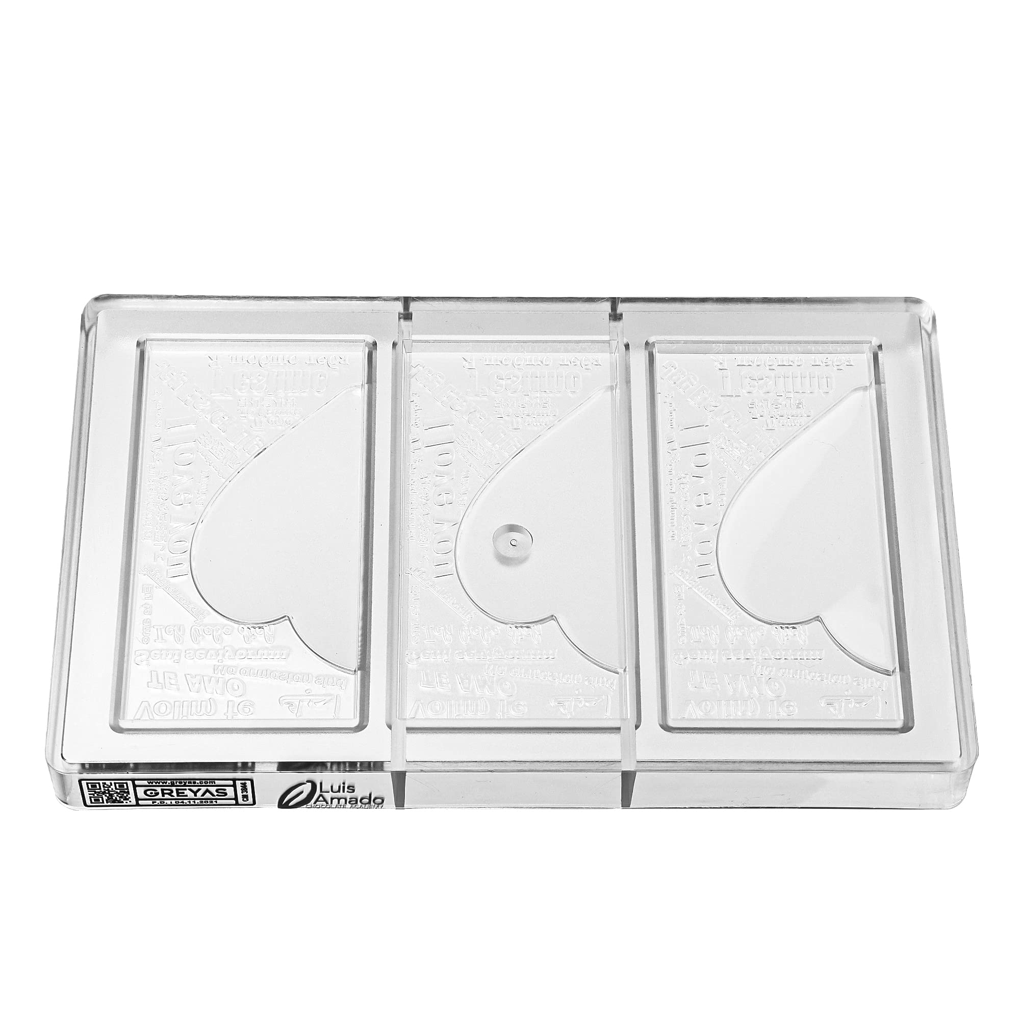 Greyas Cm 3844 Louis Amado Clear Polycarbonate Chocolate Mold Candy Mould With 3 Heart-With-Love-Messages-Rectangular-Tablet Cav