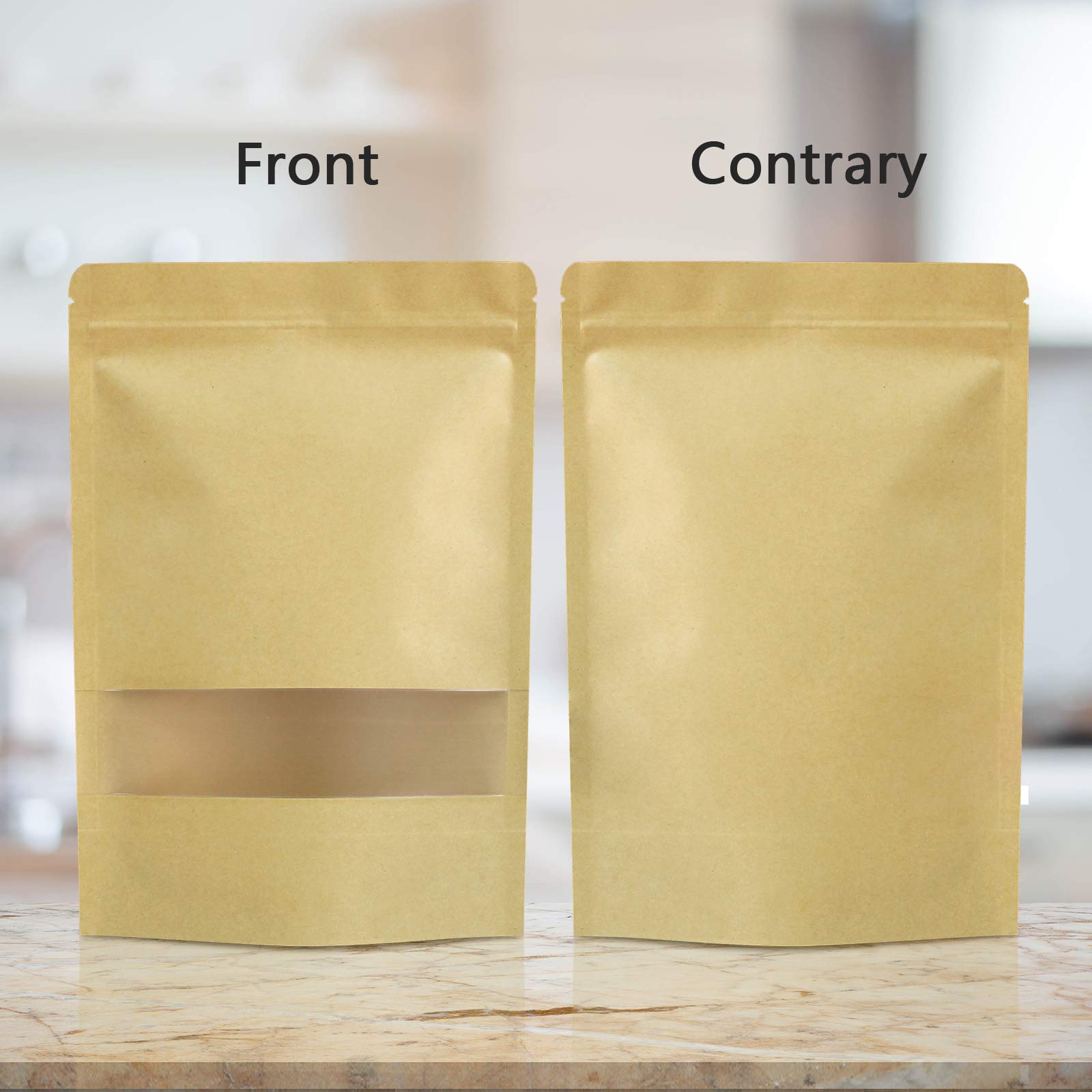 100 Pcs Resealable bags 3.5'' x 5.5'' Stand Up Kraft Paper Bags with Matte Window  Zip Lock Food Storage Bags for Packaging Products  Reusable  Sealable