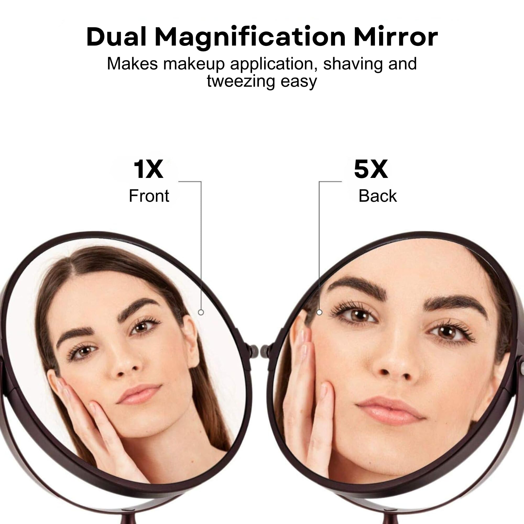 Ovente 7'' Tabletop Makeup Mirror With 1X/5X Magnification, 360 Swivel Design And Double-Sided Free-Standing Vanity Mirror Perfe