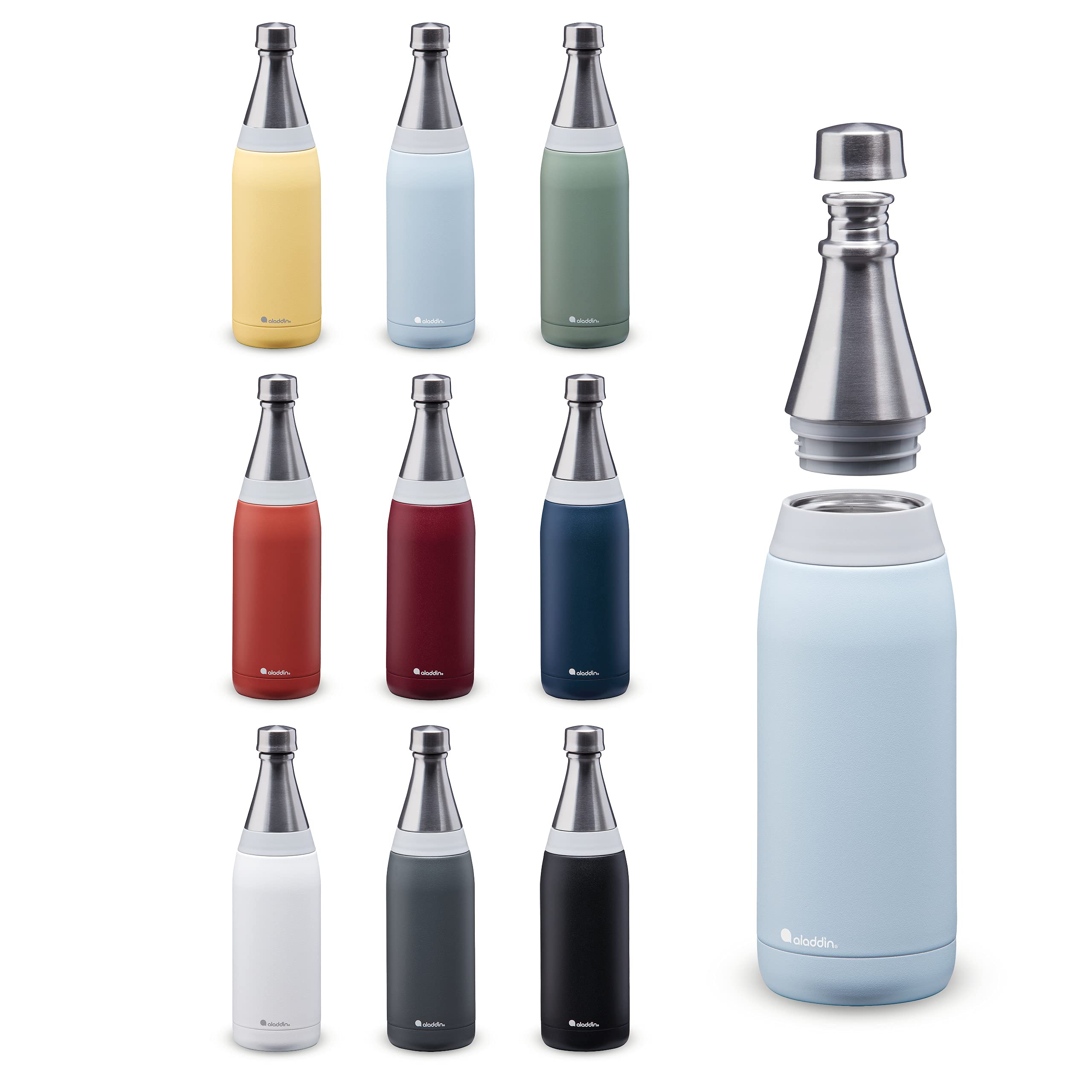 Aladdin Fresco Thermavac Stainless Steel Water Bottle 0.6L Sky Blue - Leakproof - Keeps Cold For + 10 Hours - Bpa-Free - Dishwas