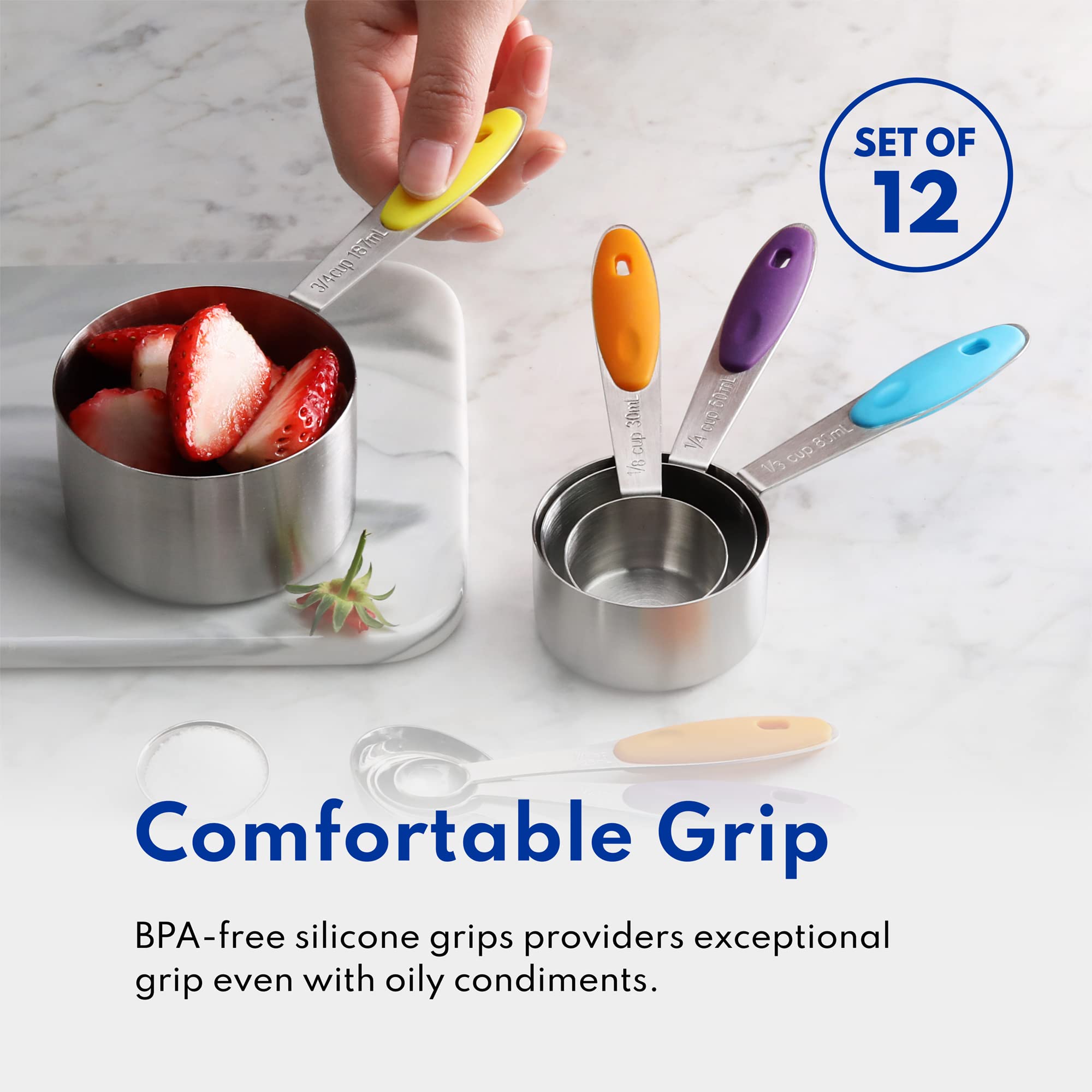 New Star Foodservice 1028065 Stainless Steel 18/8 12-Piece Measuring Cup And Spoon Set