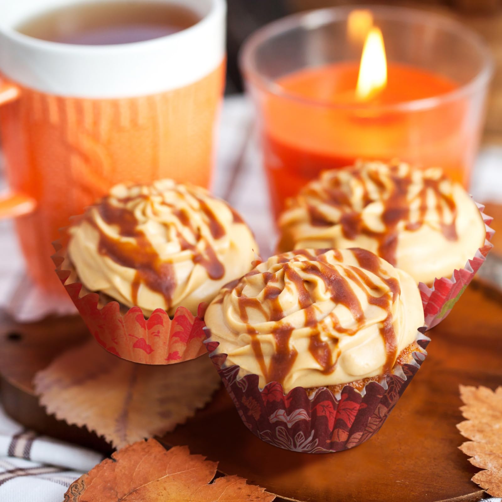 600 Pcs Fall Cupcake Liners Thanksgiving Autumn Maple Leaves Wrappers Mini Baking Cups For Baking Fall Candy Muffin Paper Cups F