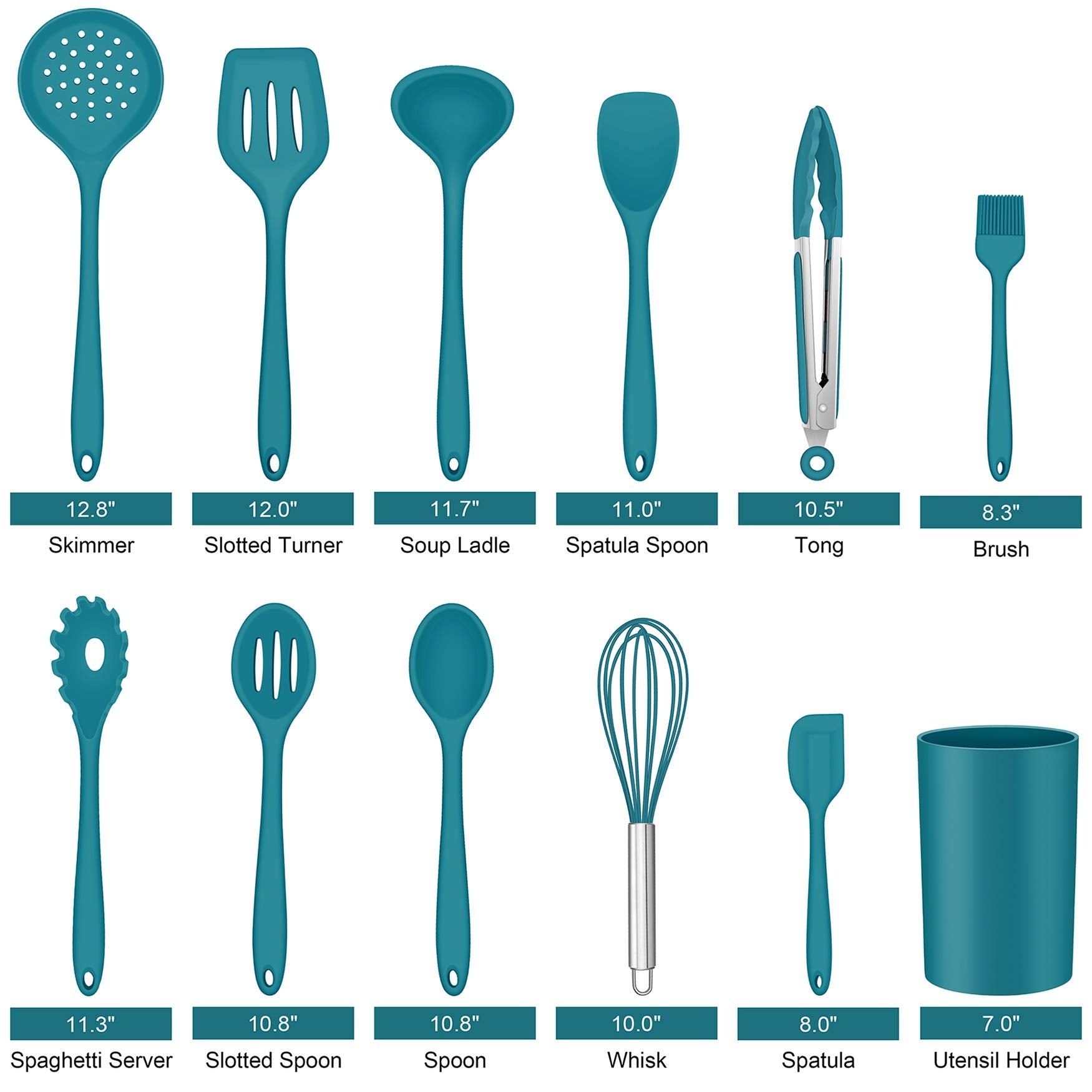 Lianyu 12-Piece Silicone Kitchen Cooking Utensils Set With Holder, Kitchen Tools Include Slotted Spatula Spoon Turner Ladle Tong