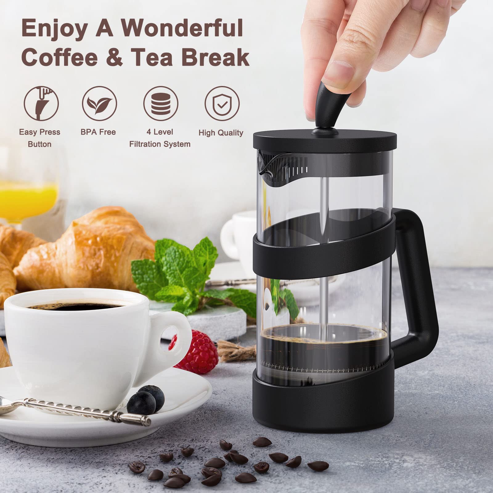 Rainbean Mini French Press Coffee Maker 12 Oz, Heat Cold Coffee Brewer Camping Coffee Press Pot, Small French Press And Coffee P
