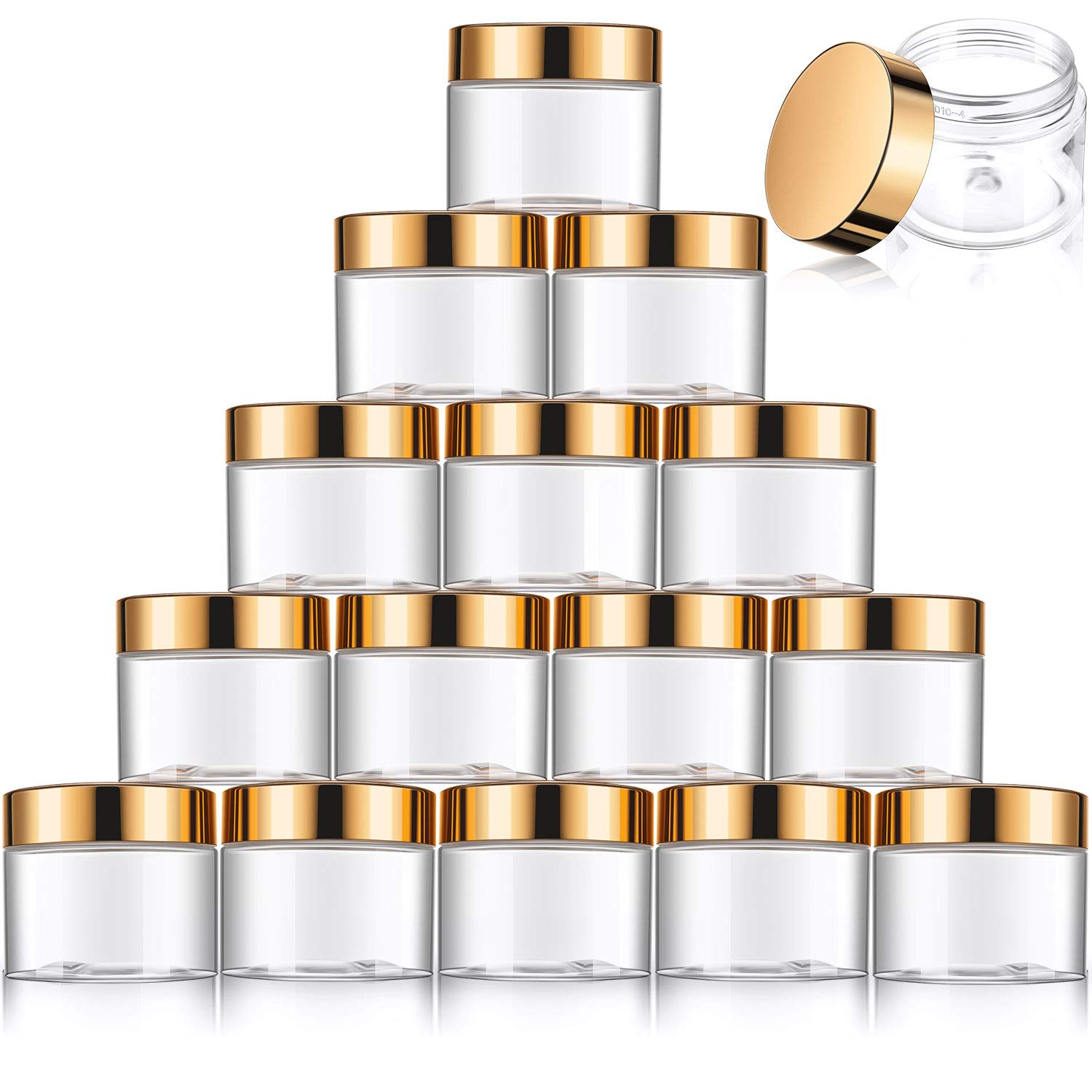 16 Pieces 2 Oz Plastic Jars With Lids Gold Plastic Containers Round Clear Leak Proof Cosmetic Container Jars For Lotions Ointmen