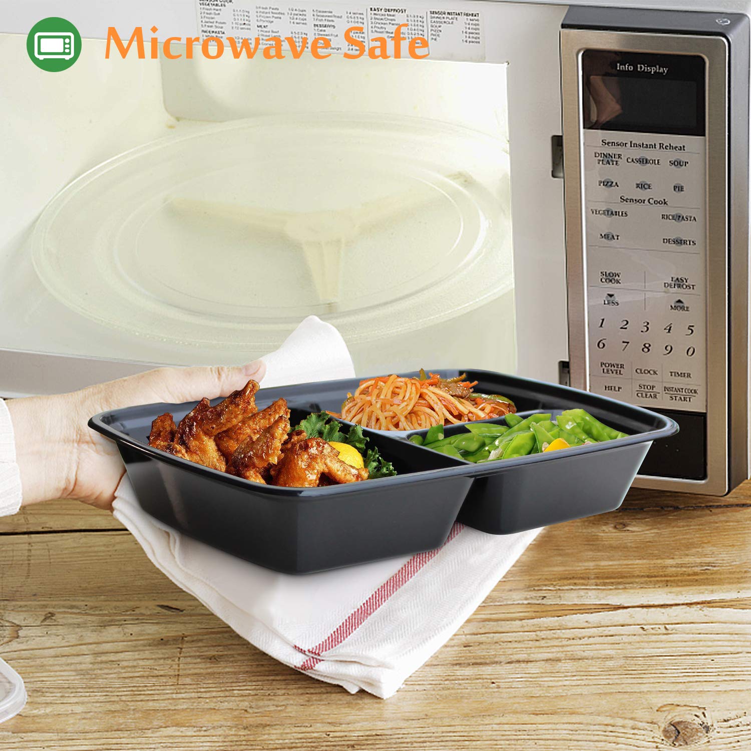 Enther Meal Prep Containers With Lids 20 Pack 3 Compartment Food Storage Bento Lunch Box Bpa Free, Reusable, Microwave/Dishwashe