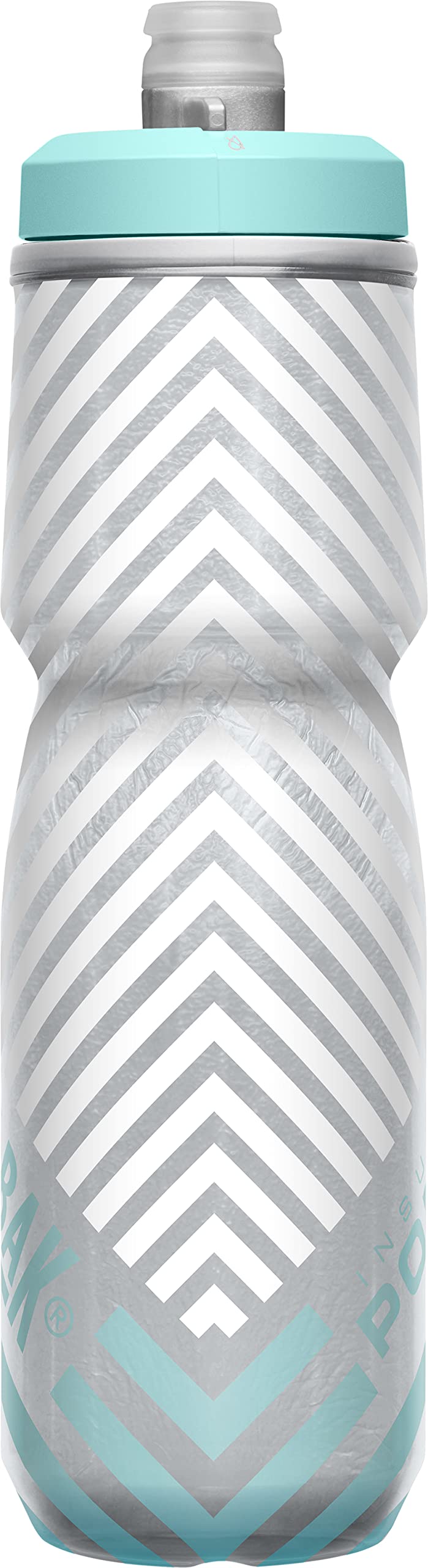 Camelbak Podium Chill Insulated Bike Water Bottle - Easy Squeeze Bottle - Fits Most Bike Cages - 24Oz, Grey/Teal Stripe