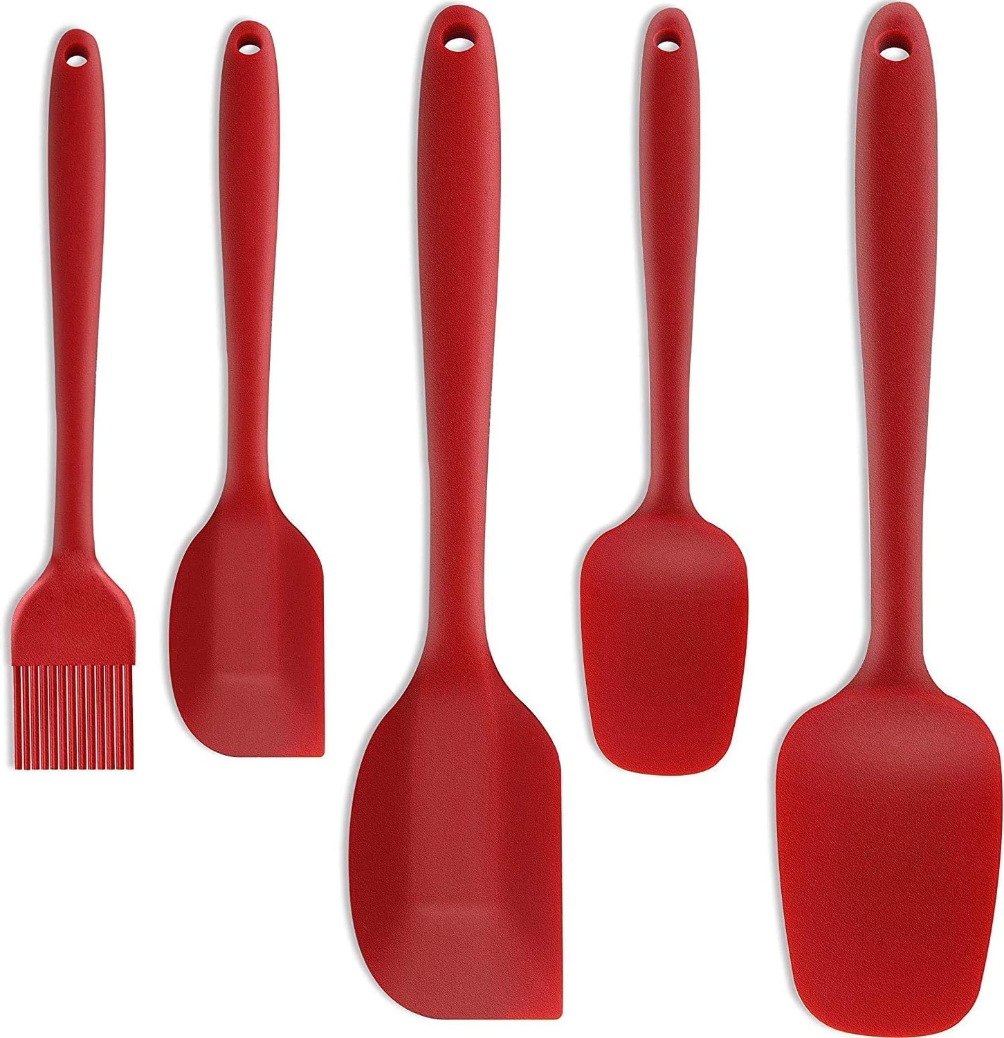 Togii 5 Piece Kitchen Tool Silicone Spatula, Spoonula And Brush, Heat Resistant And NonStick Cookware Cooking Utensil Set, (Red