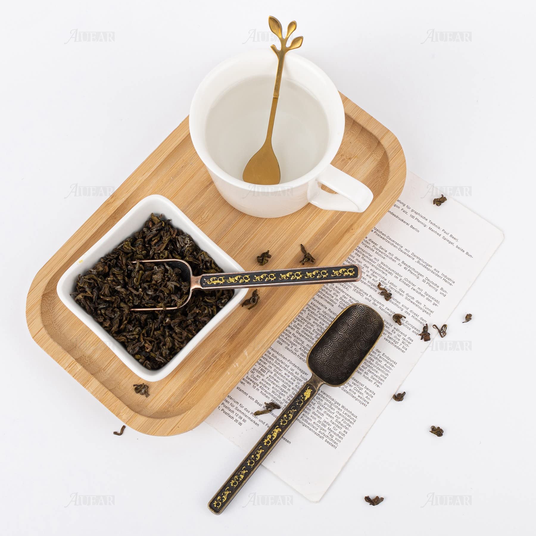 Auear, 2 Pack Vintage Loose Leaf Tea Scoops Coffee Scooper Copper Metal Measuring Shovel Spoons