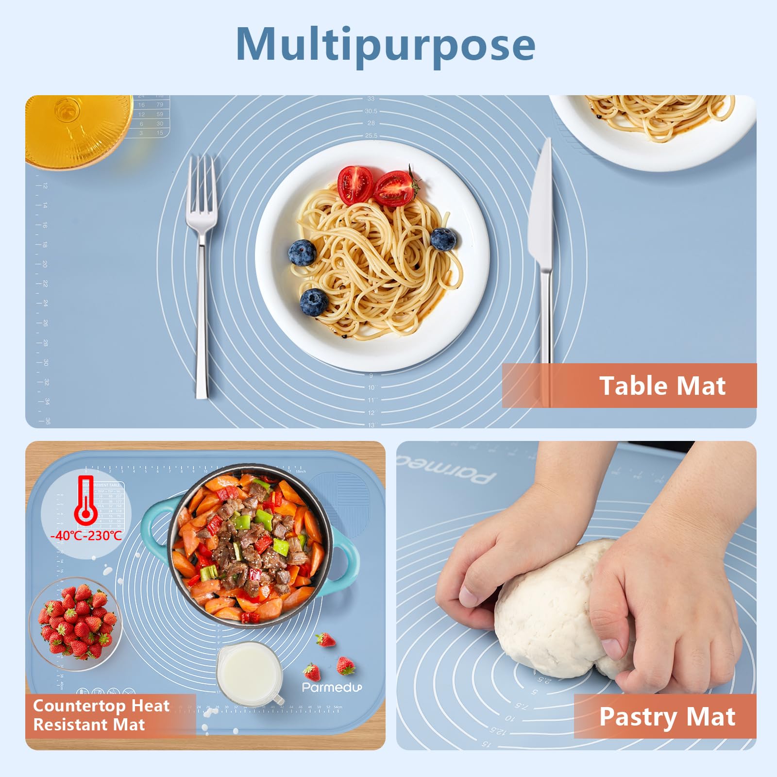 Extra Large Silicone Baking Mat: 32*24In Pastry Mat Non-Stick Thick Dough Kneading Mat With Pastry Scraper & Storage Belt & Edge