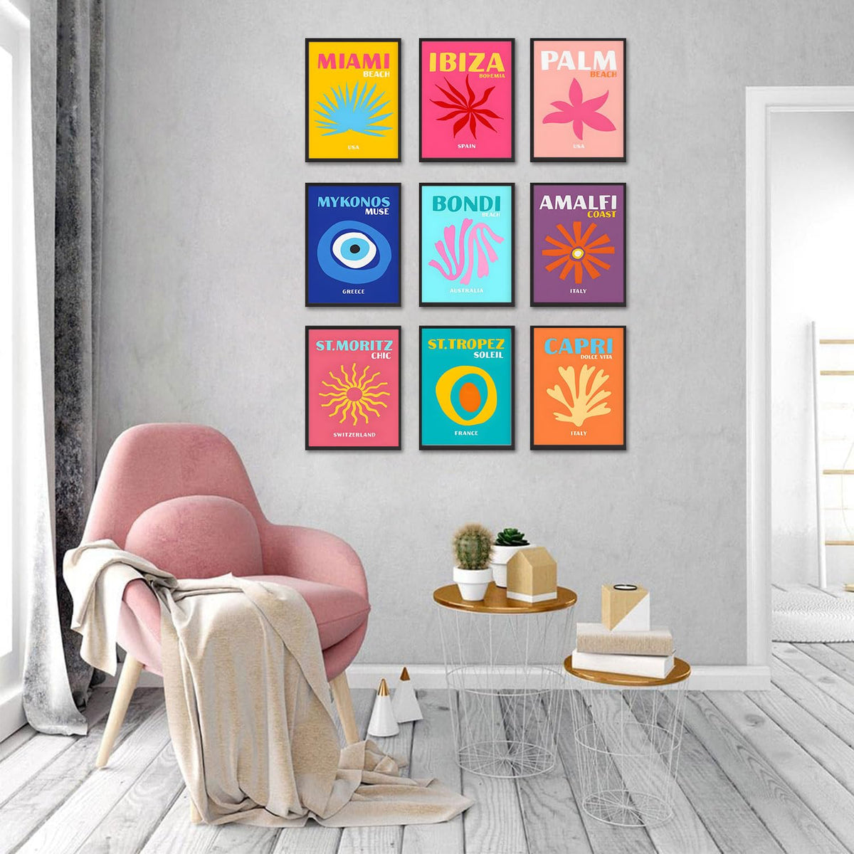 Loartve 9Pcs Preppy Travel Wall Art Prints Colorful Abstract Aesthetic ...