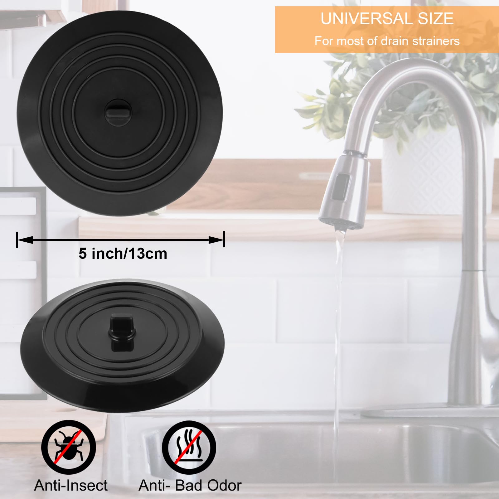 V-Top Bathtub Drain Stopper 2 Pack, 5 Inches Silicone Tub Stopper Shower Drain Cover, Bath Tub Plug Hair Stopper,Universal Flat