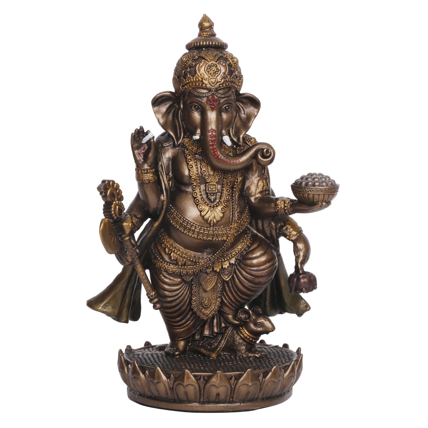 Kartique Resin Ganesha Idol Standing On Lotus For Home Decor In Brown Color Height 7.5 Inch